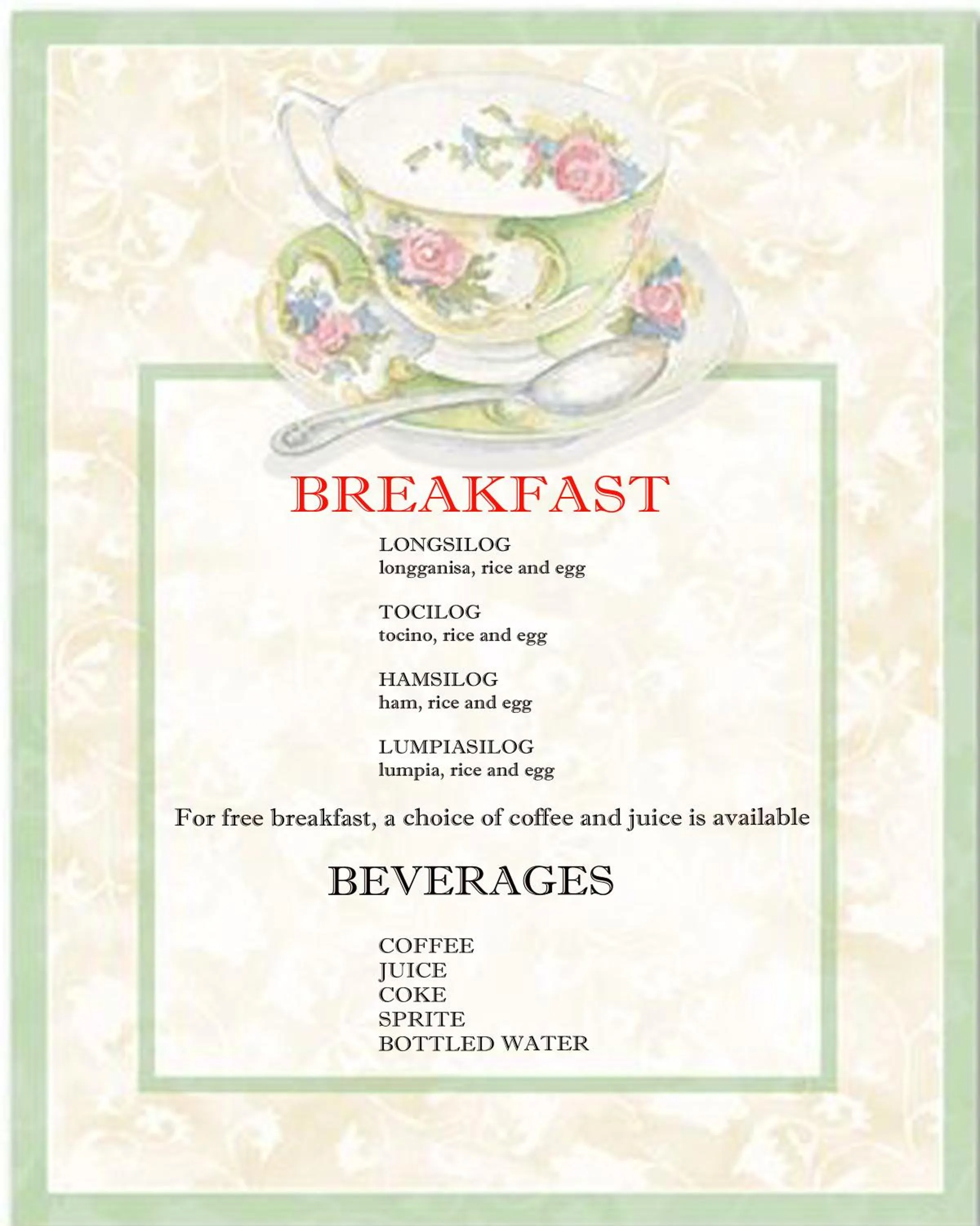 Food and drinks in My Dream Place Hotel - Near Robinsons Mall