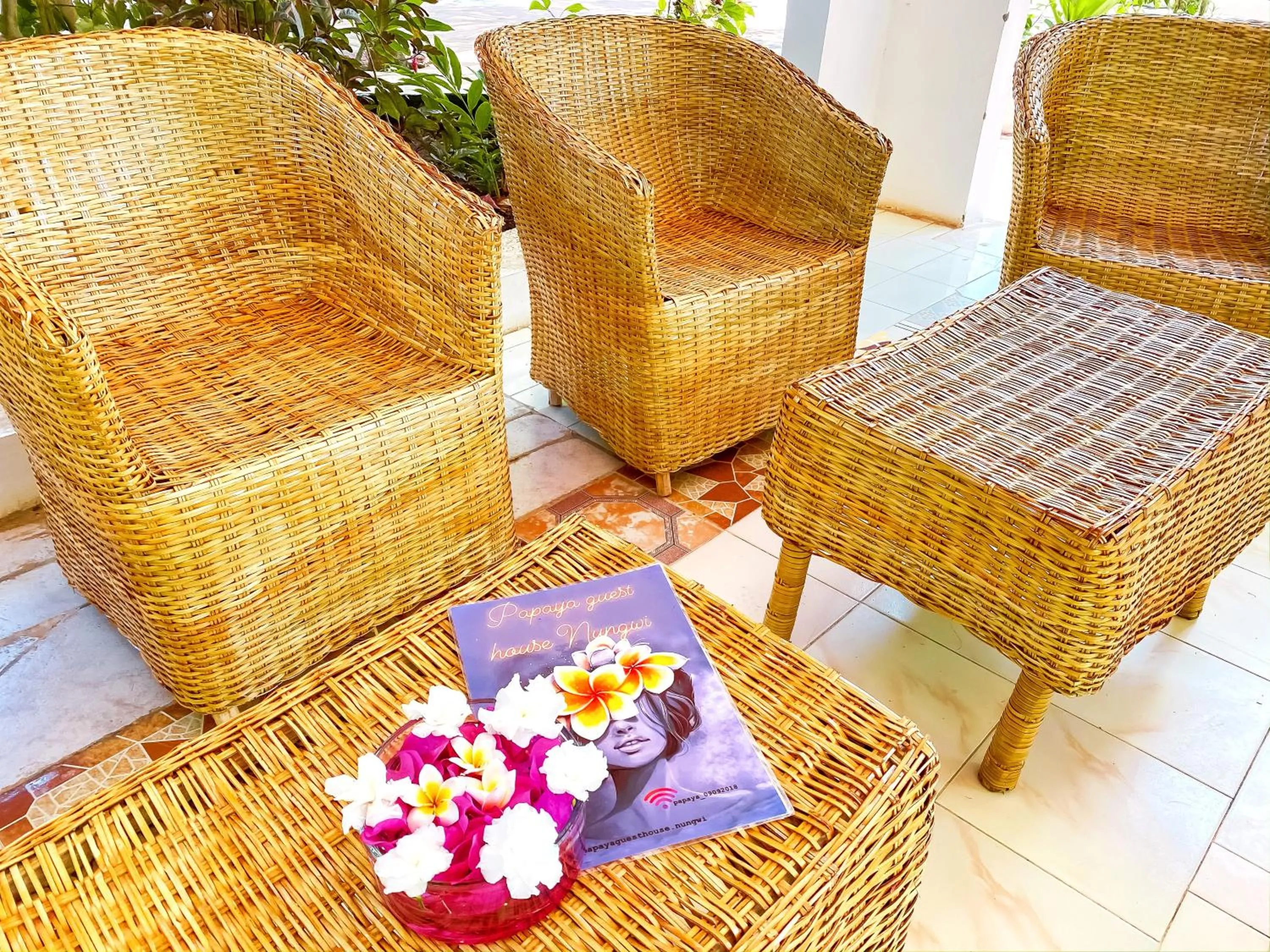 Seating area in Papaya Guest House Nungwi