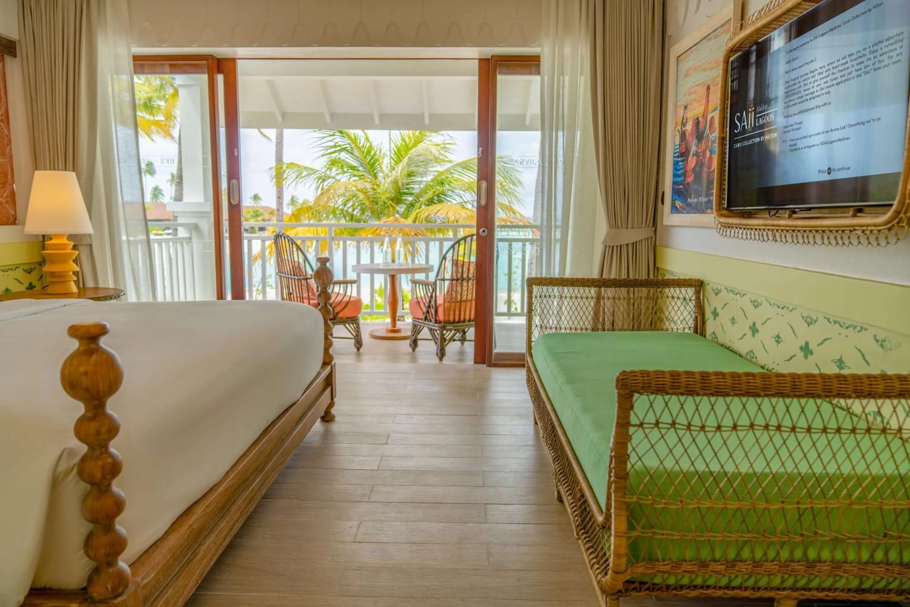 View (from property/room), Bed in SAii Lagoon Maldives, Curio Collection By Hilton