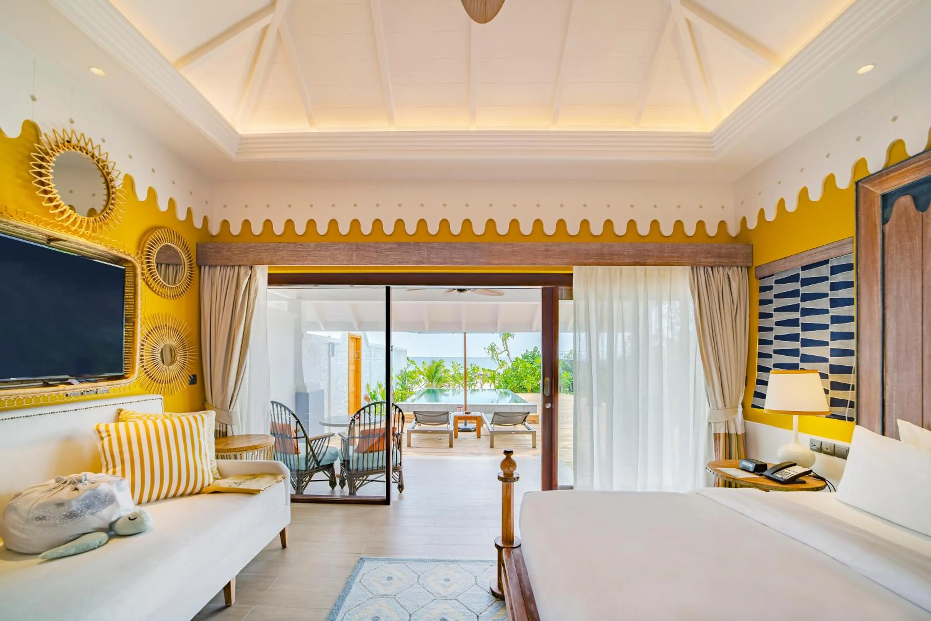 View (from property/room), Bed in SAii Lagoon Maldives, Curio Collection By Hilton