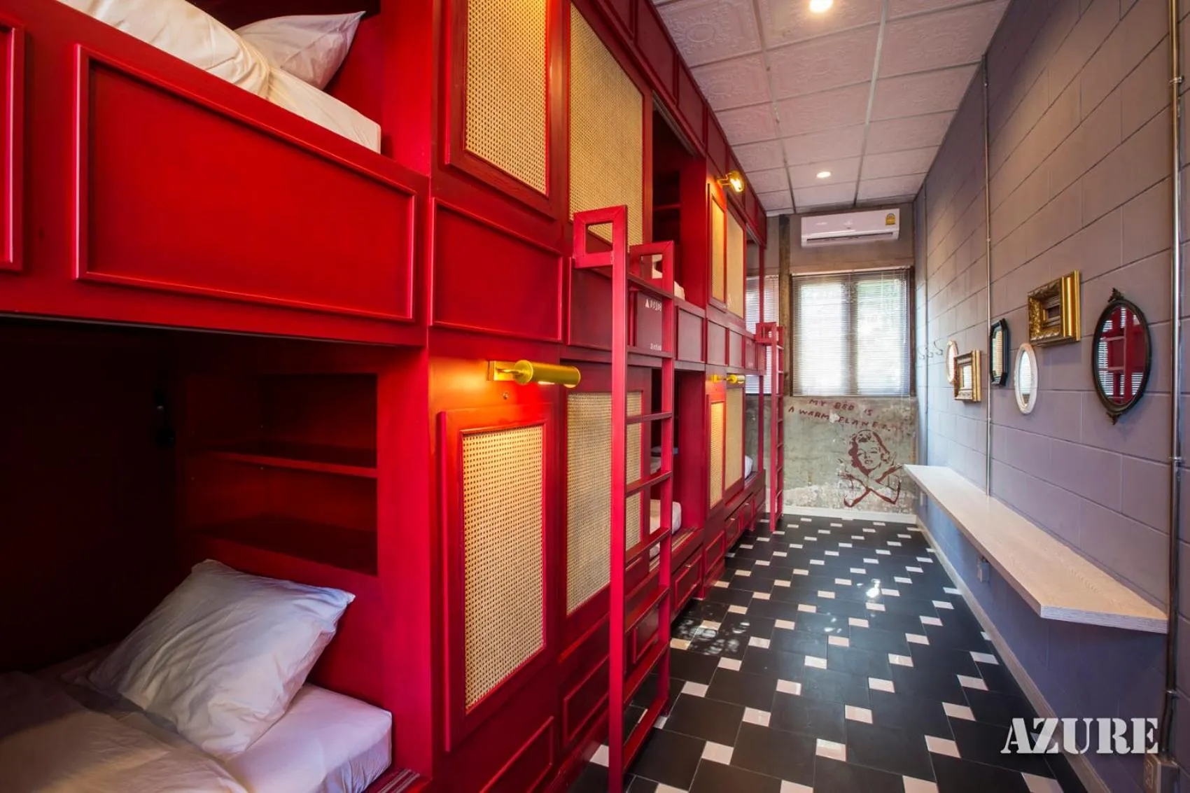 Decorative detail, Bed in Azure Hostel Bangkok