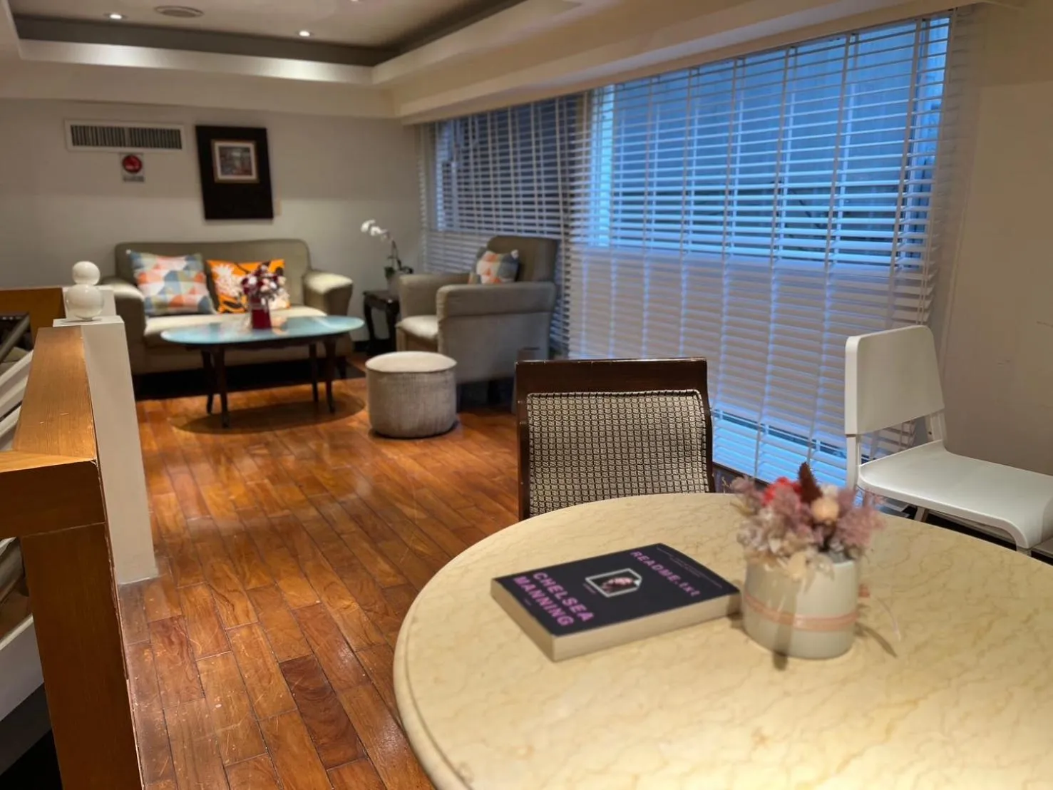 Seating area in Happiness Hotel