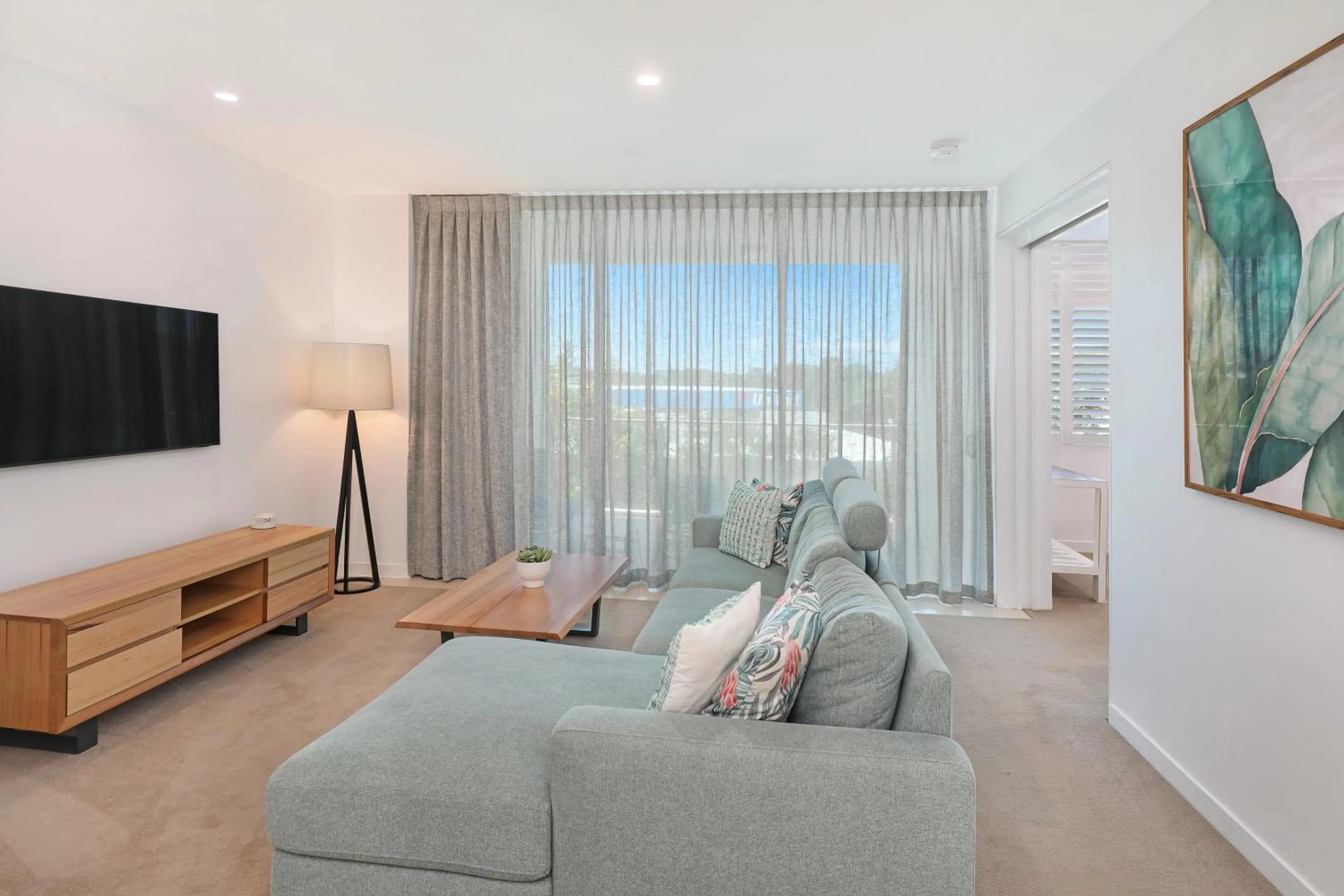 Lounge or bar, Bed in Element on Coolum Beachfront Sunshine Coast
