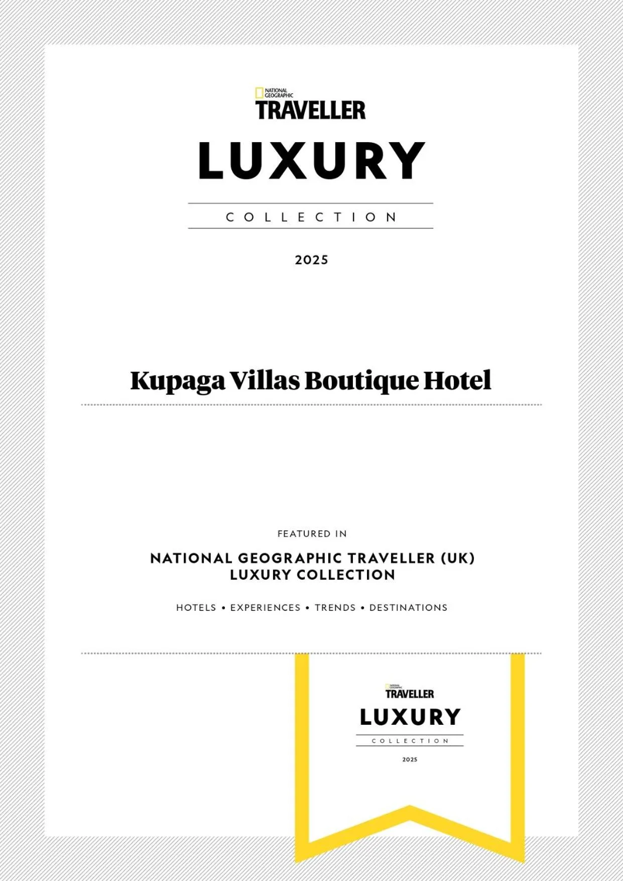 Certificate/Award in Kupaga Villas Boutique Hotel - Adults Only