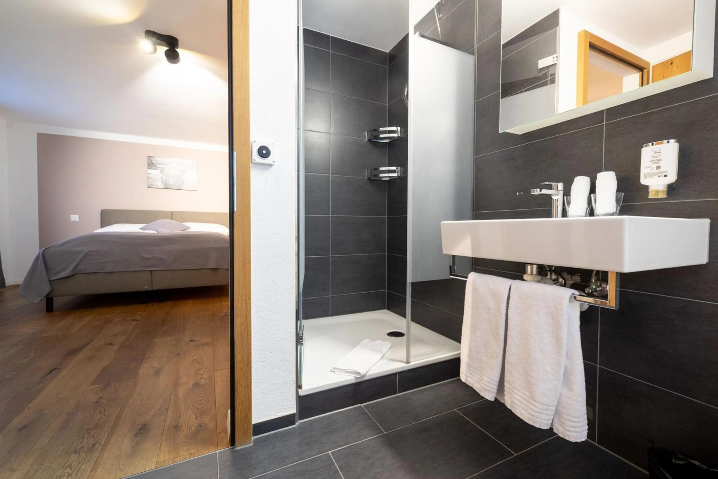 Bathroom, Bed in La Tgoma - Hotel & Restaurant