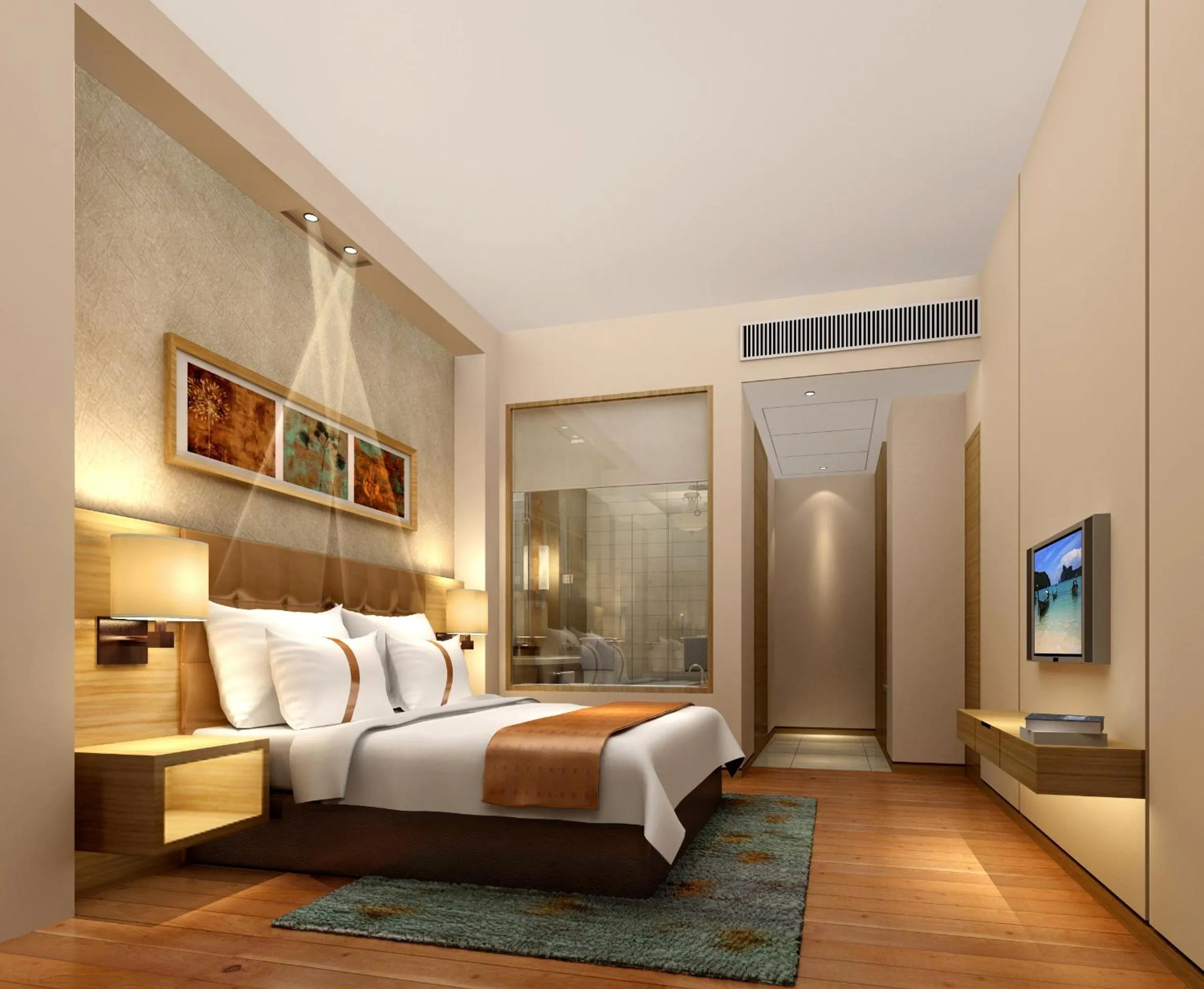 Photo of the whole room, Bed in Wanda Jin Suites Changbaishan