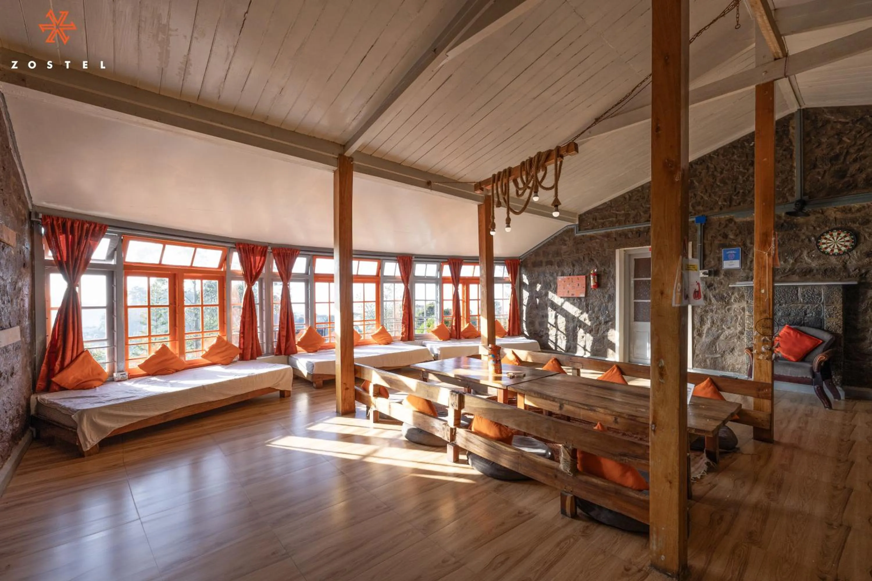 Seating area in Zostel Kodaikanal