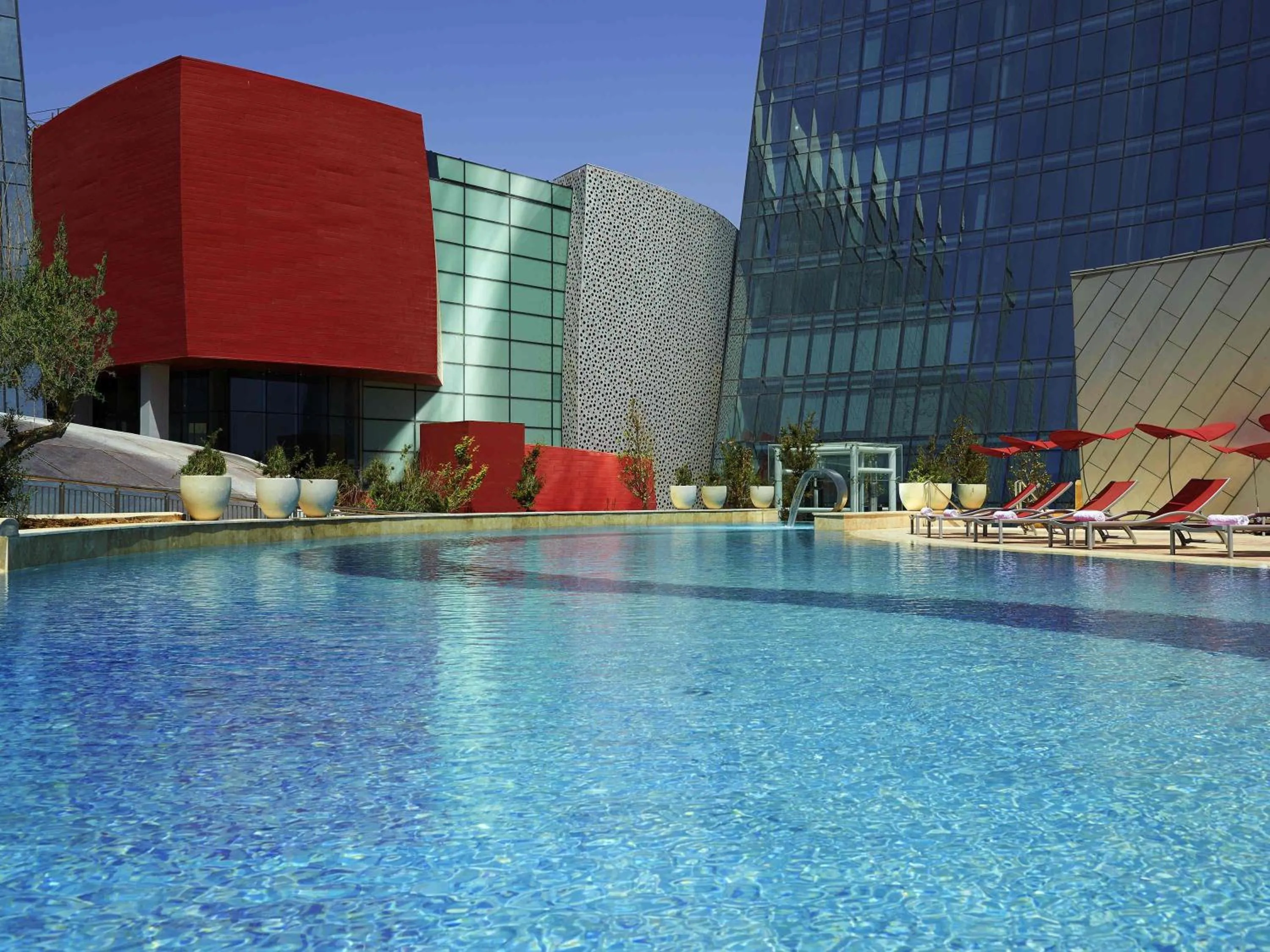 Pool view in Fairmont Baku, Flame Towers