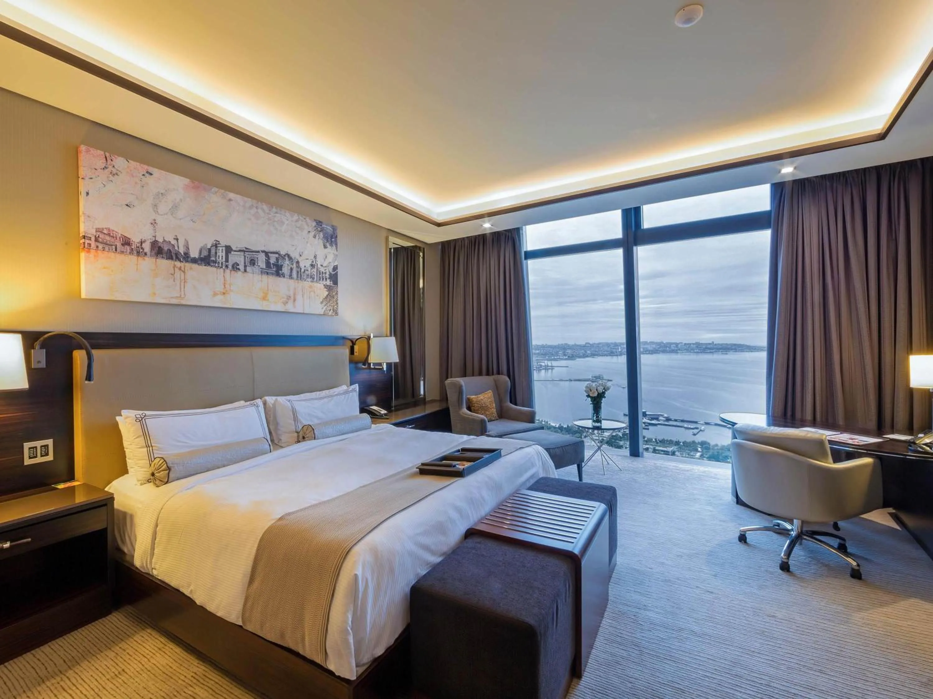 Bedroom, Bed in Fairmont Baku, Flame Towers