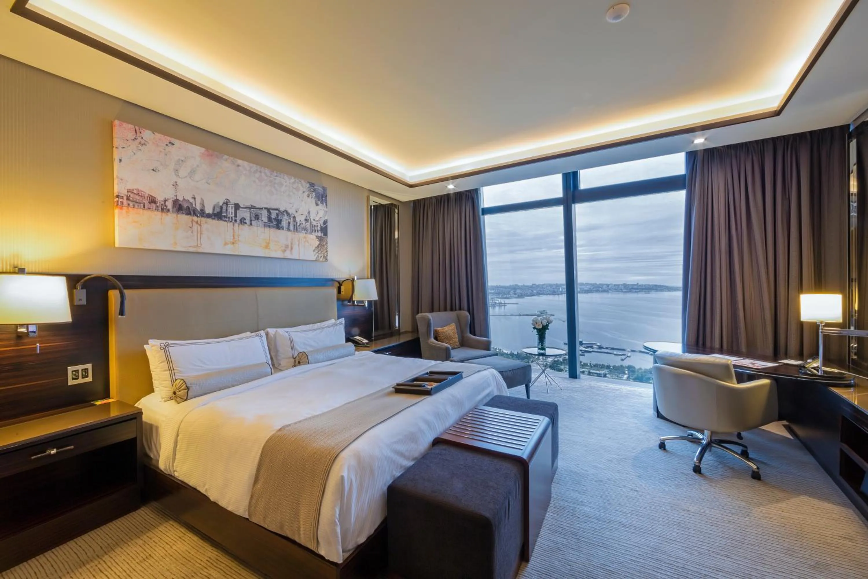 Bedroom, Bed in Fairmont Baku, Flame Towers