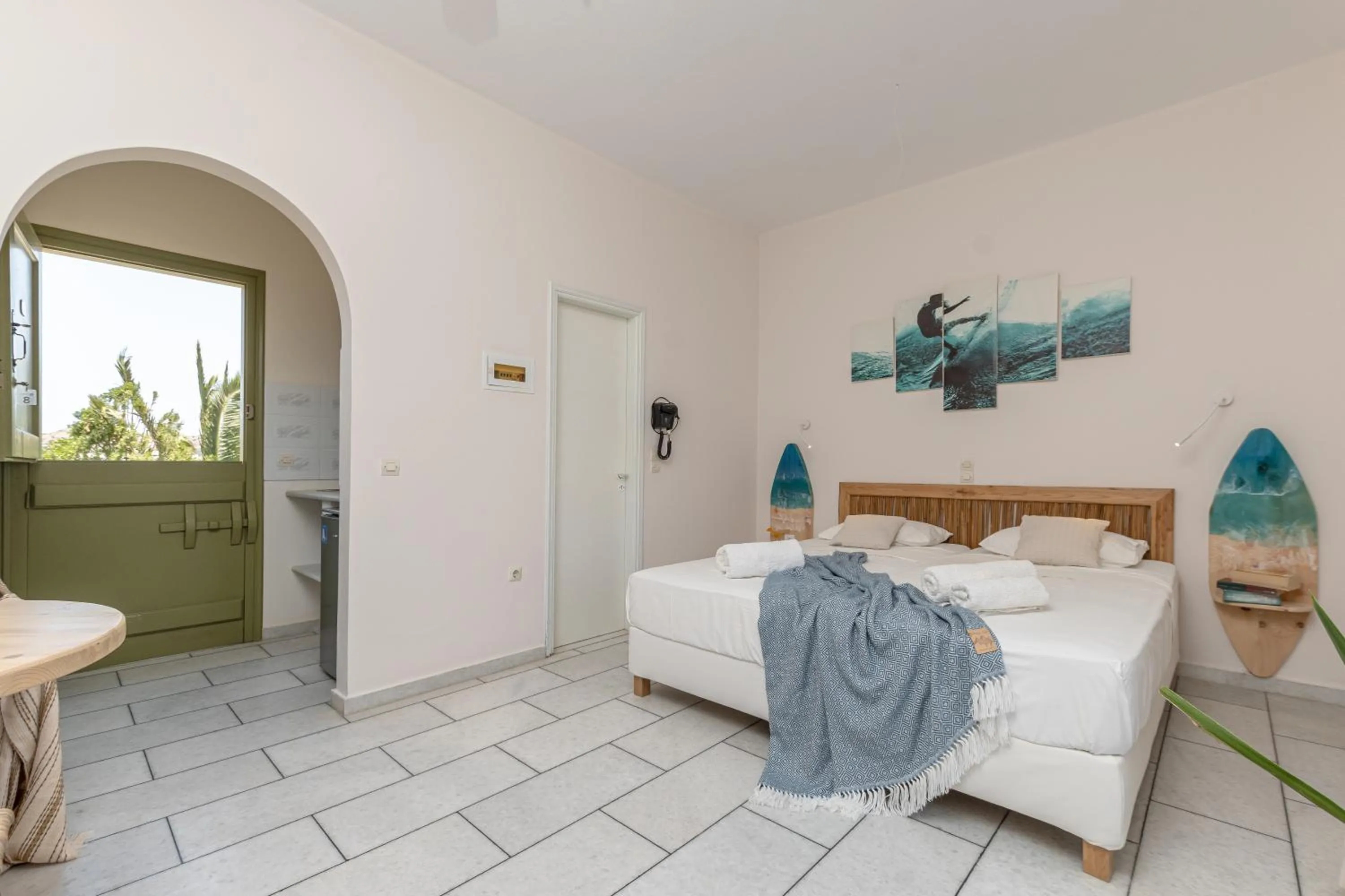 Bedroom, Bed in Studios Vrettos Beachfront Hotel