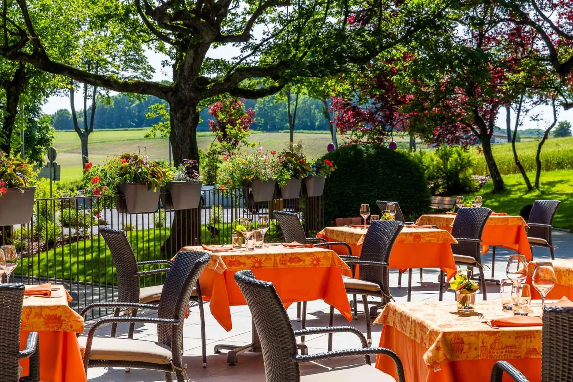 Patio in Hôtel Restaurant Logis Auberge Sundgovienne