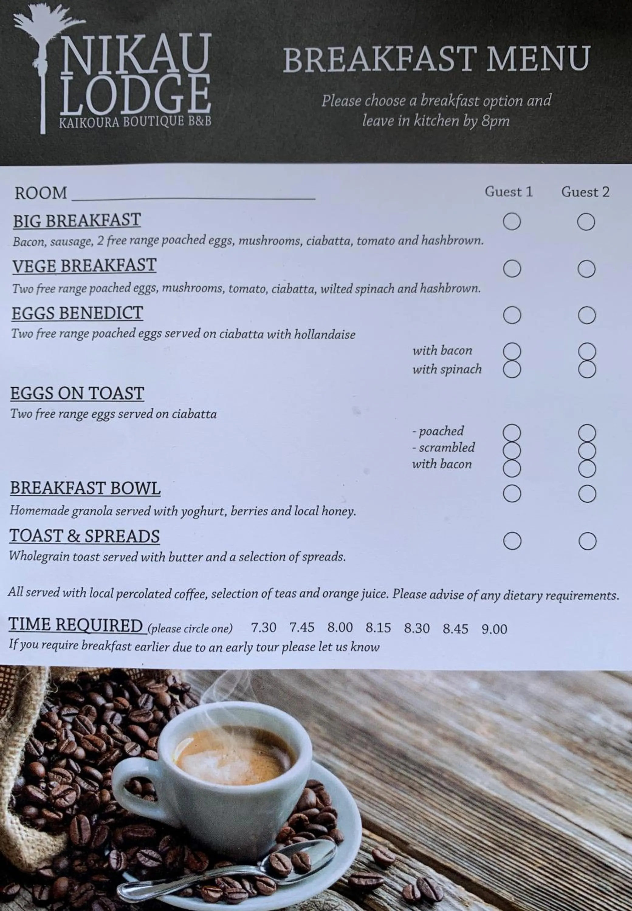 Breakfast in Nikau Lodge