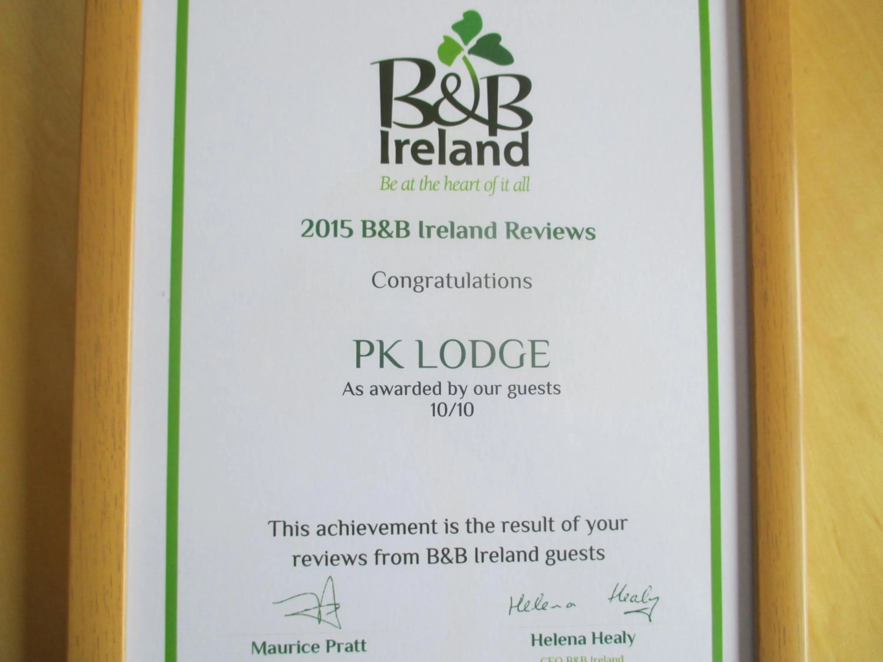 Certificate/Award in PK Lodge Bed and breakfast
