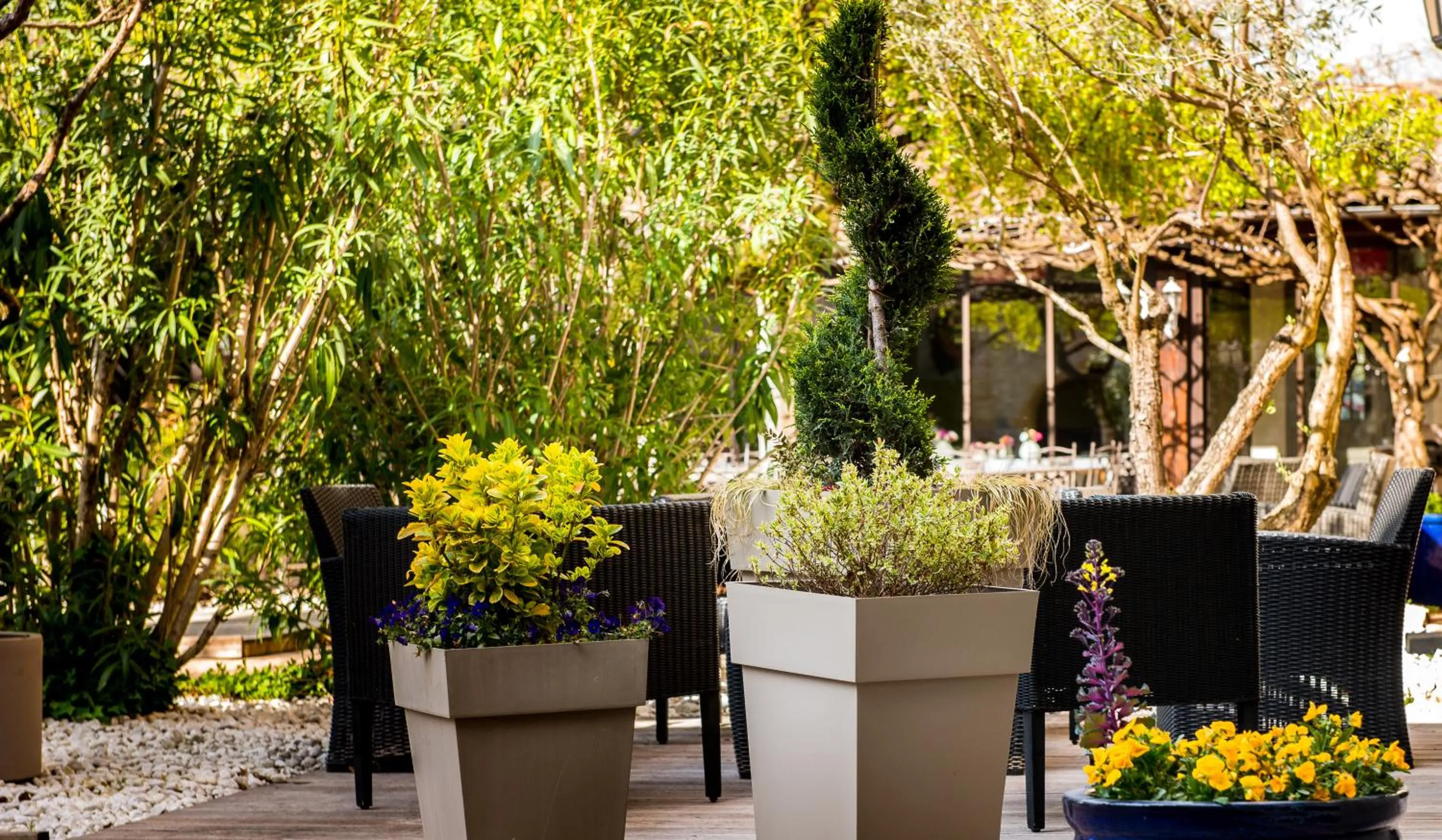 Patio in Demeures et Chateaux l'Abbaye Caladoise - Anciennement Hostellerie Ferme du Poulet