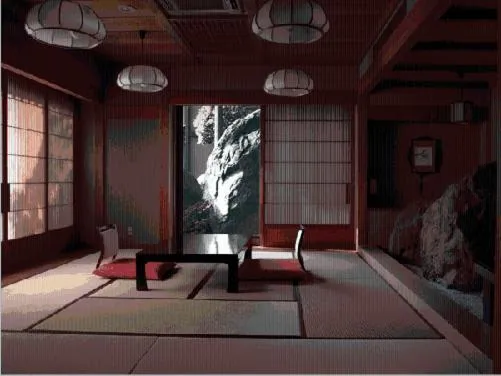 Seating area in Beautiful Japanese Garden Kagetsu