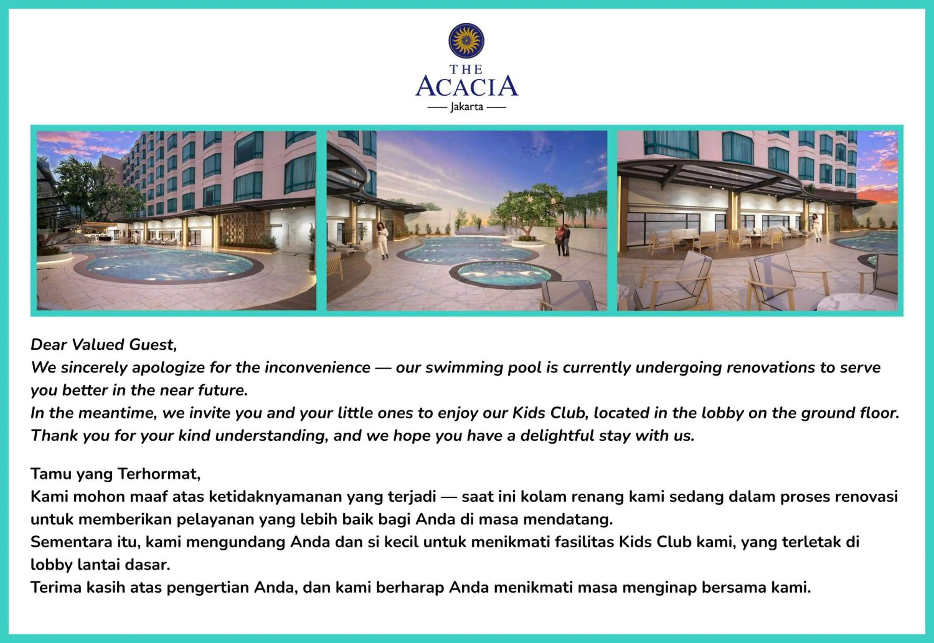 Swimming pool in The Acacia Hotel Jakarta