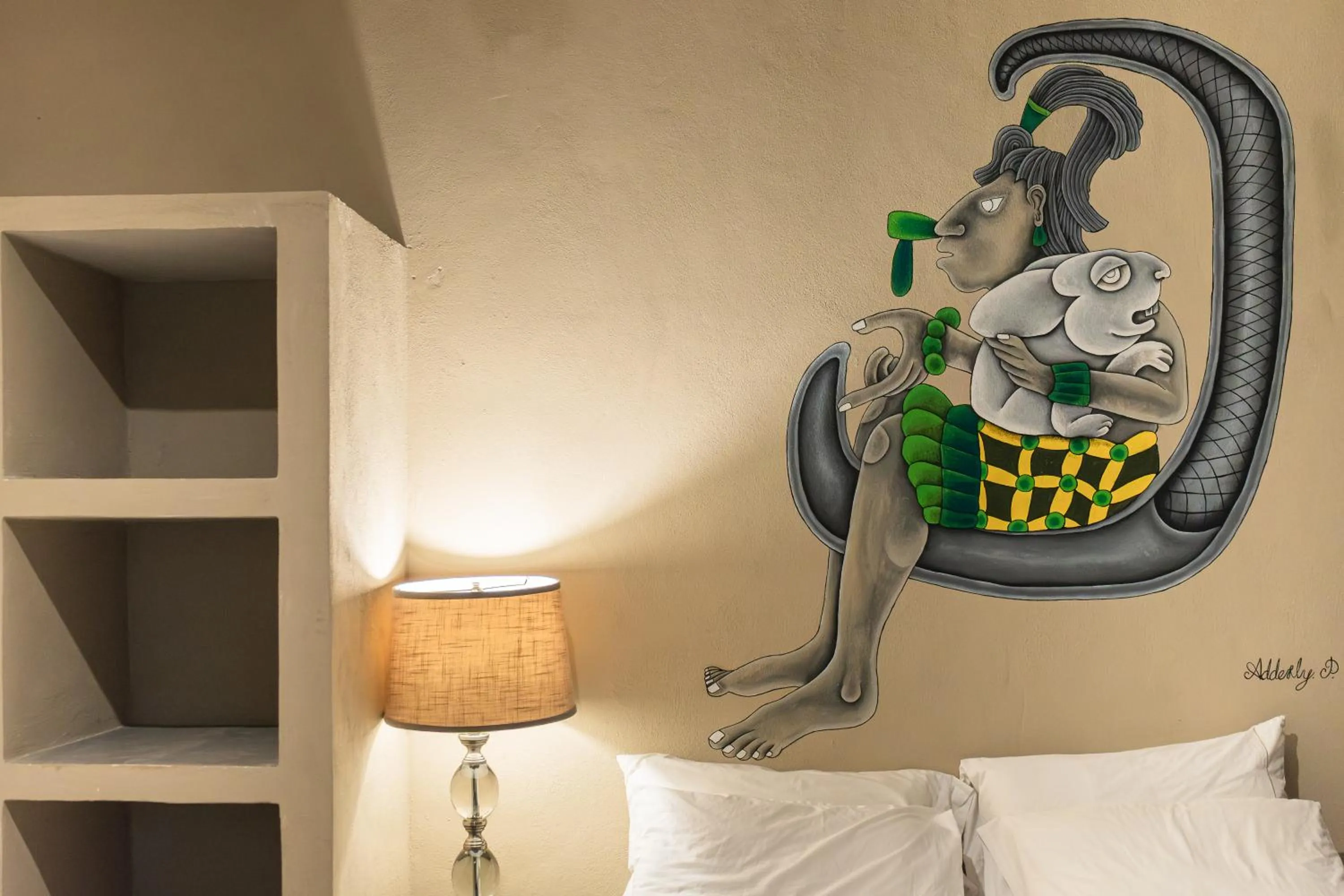 Decorative detail, Bed in Hokhmah Heart Hotel