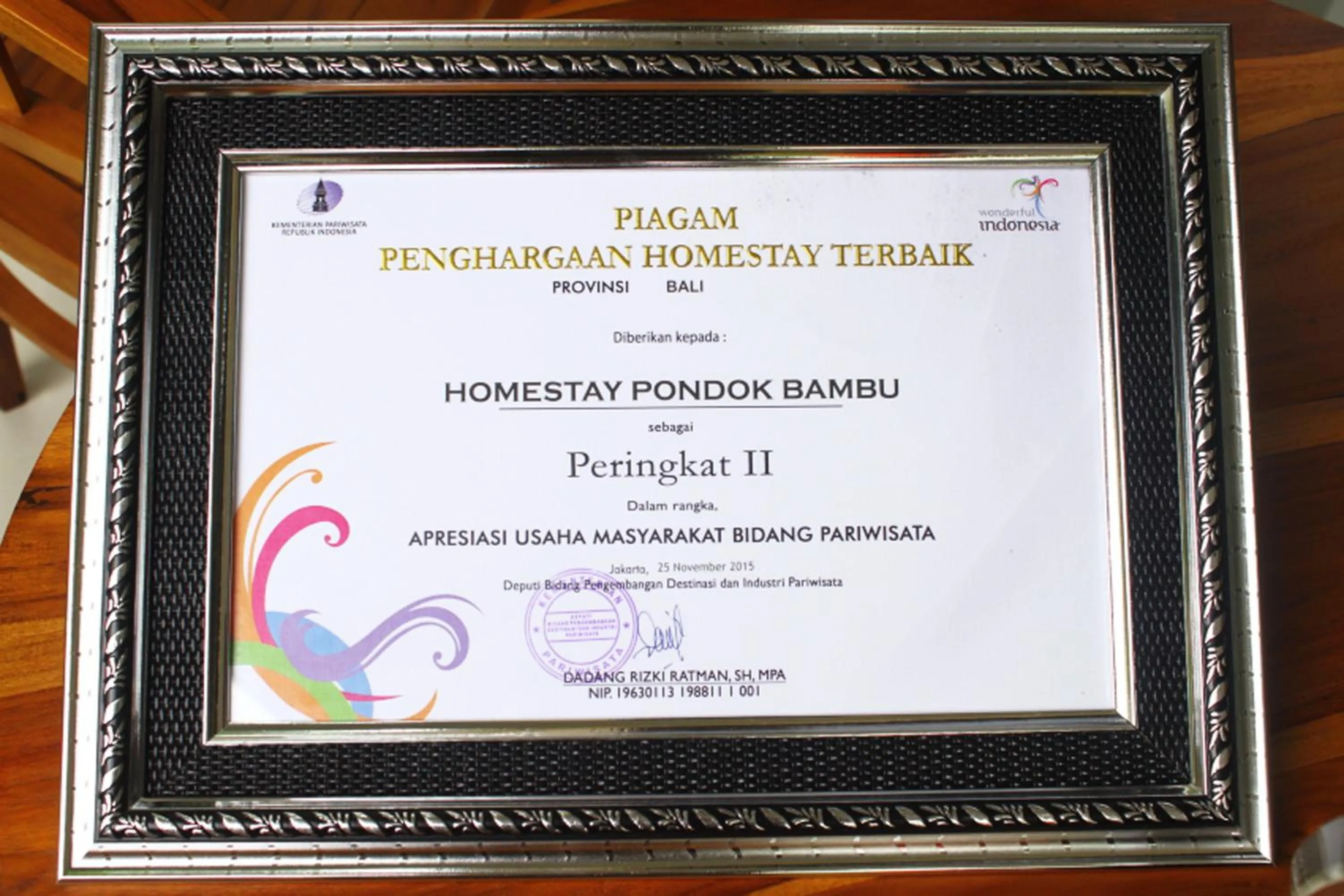 Certificate/Award in Pondok Bambu Homestay