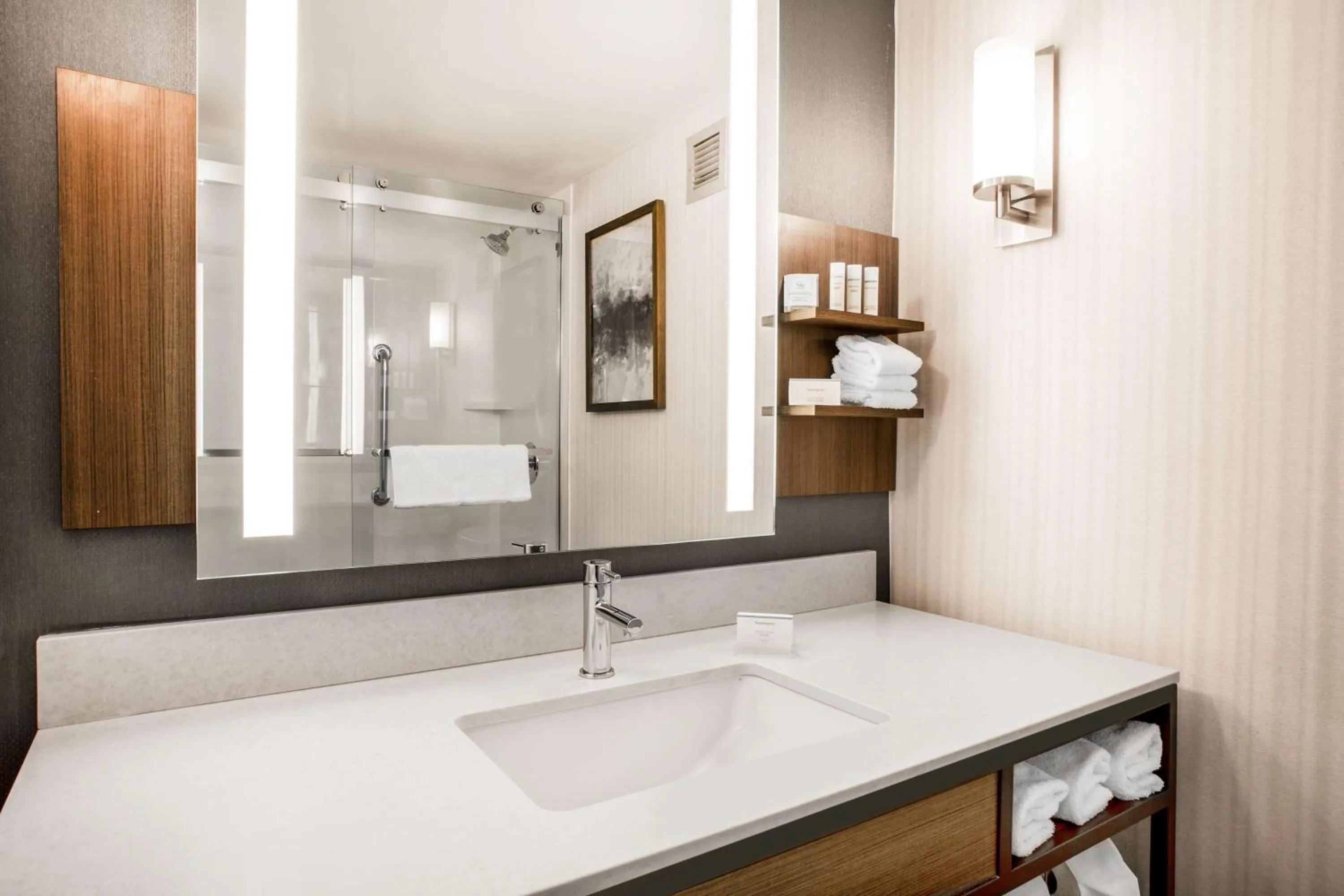 Bathroom, Bed in Hilton Garden Inn Islip/MacArthur Airport