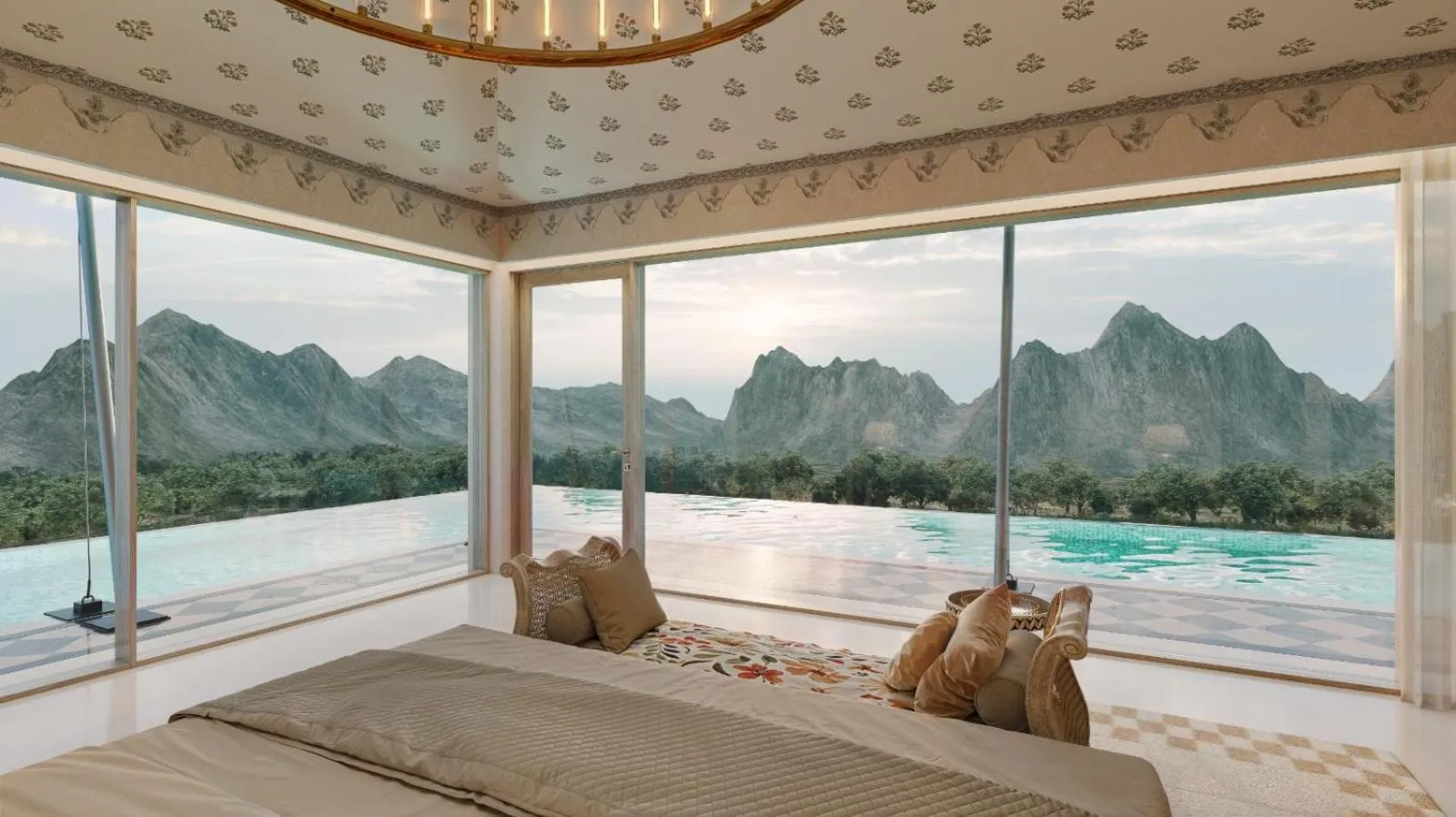 View (from property/room), Bed in Taj Aravali Resort & Spa Udaipur