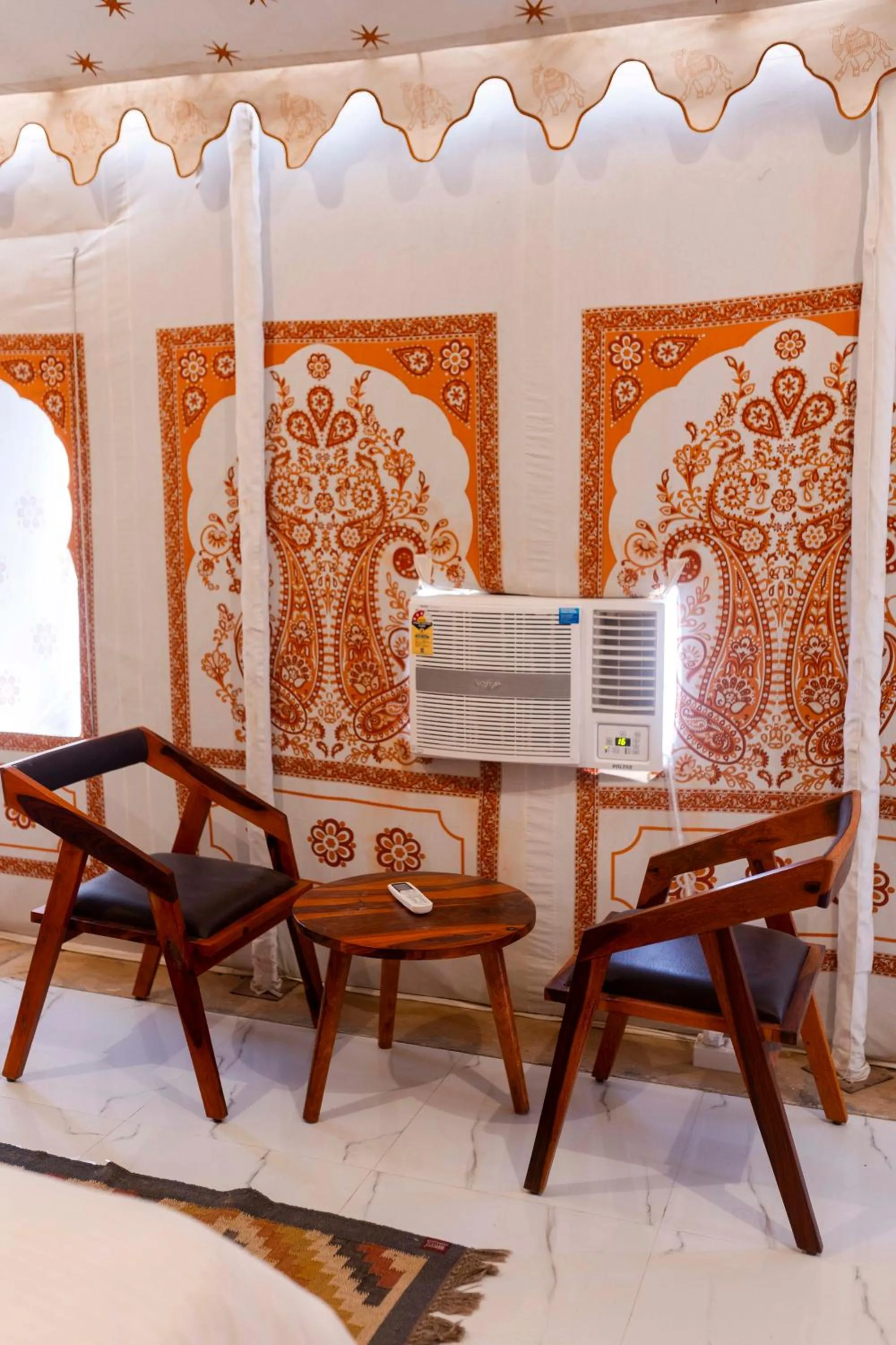 Seating area in Nomads heaven desert camp jaisalmer