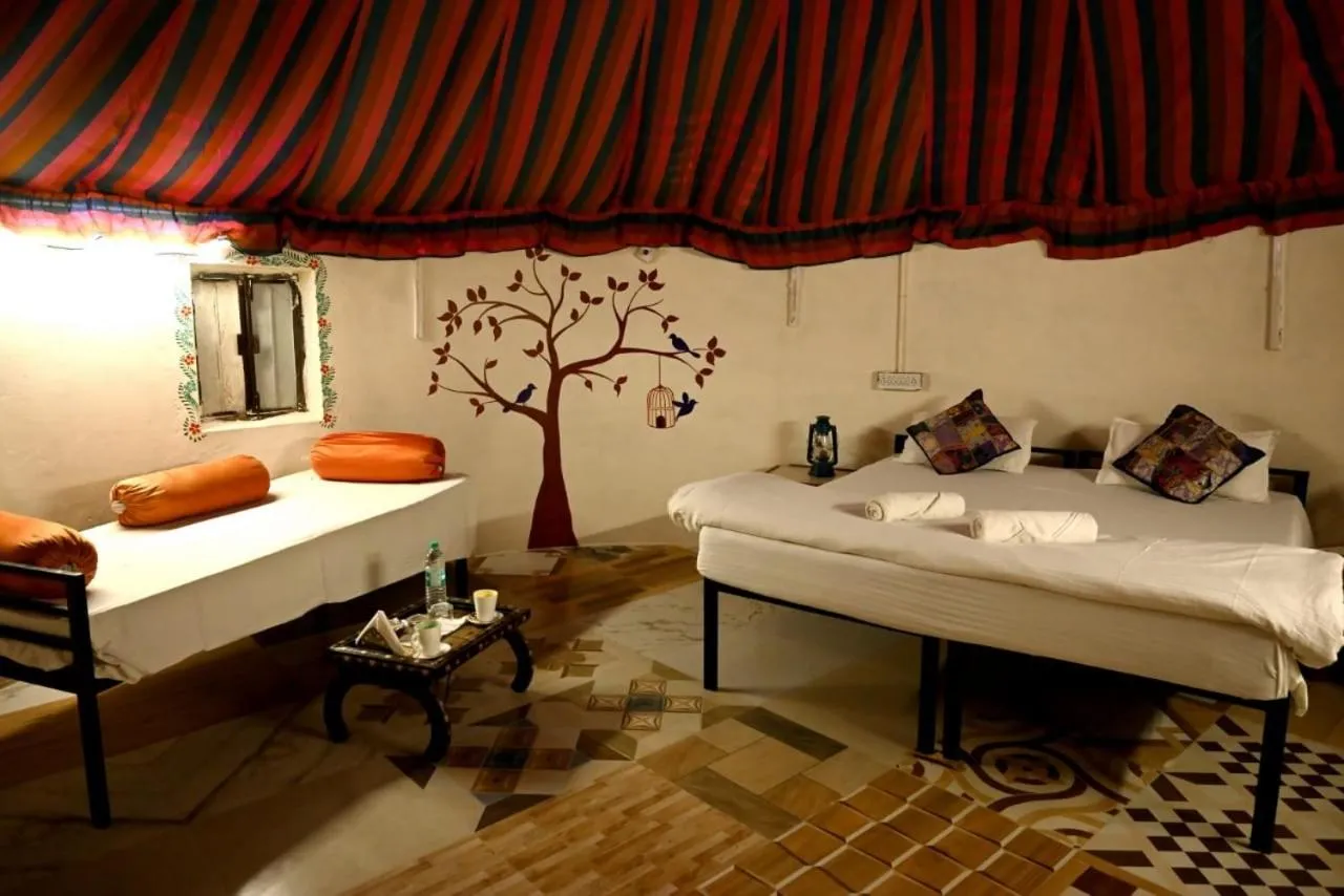 Bedroom, Bed in Nomads heaven desert camp jaisalmer