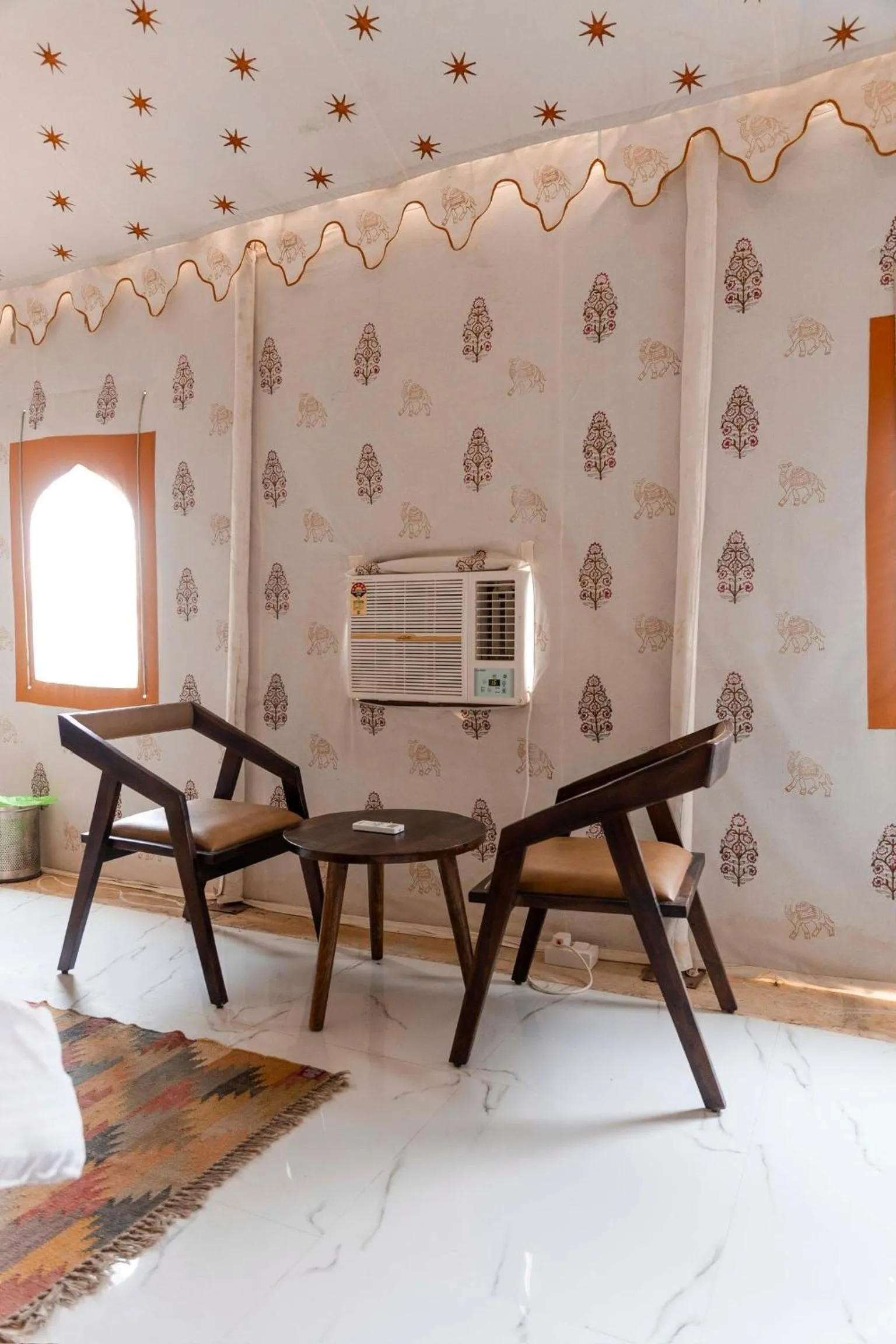 Seating area in Nomads heaven desert camp jaisalmer
