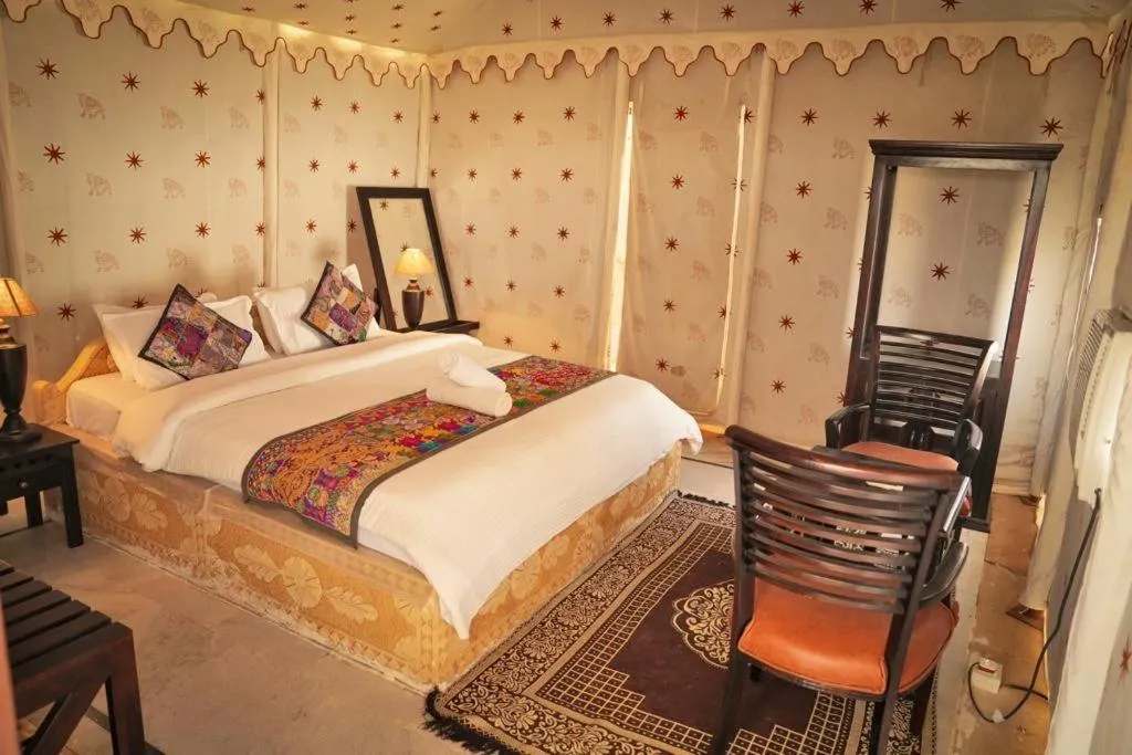 Bedroom, Bed in Nomads heaven desert camp jaisalmer