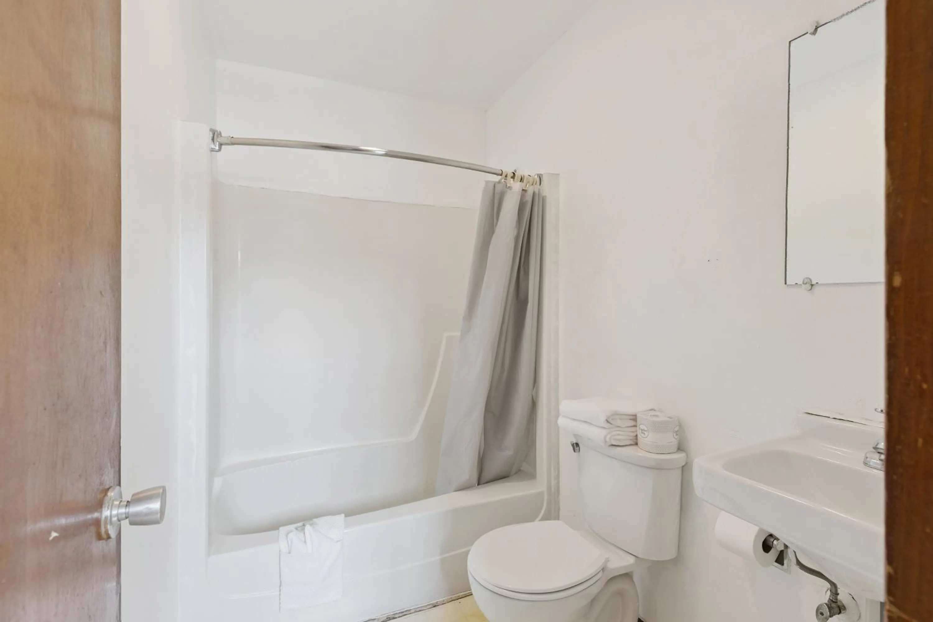 Bathroom in Currys Motel by OYO Saginaw MI