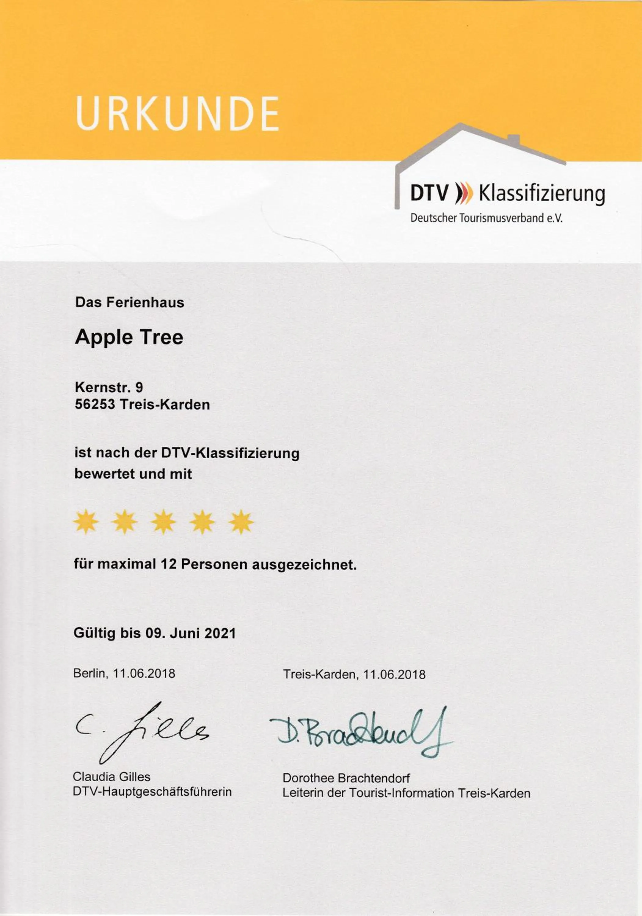 Certificate/Award in Ferienhaus Apple Tree