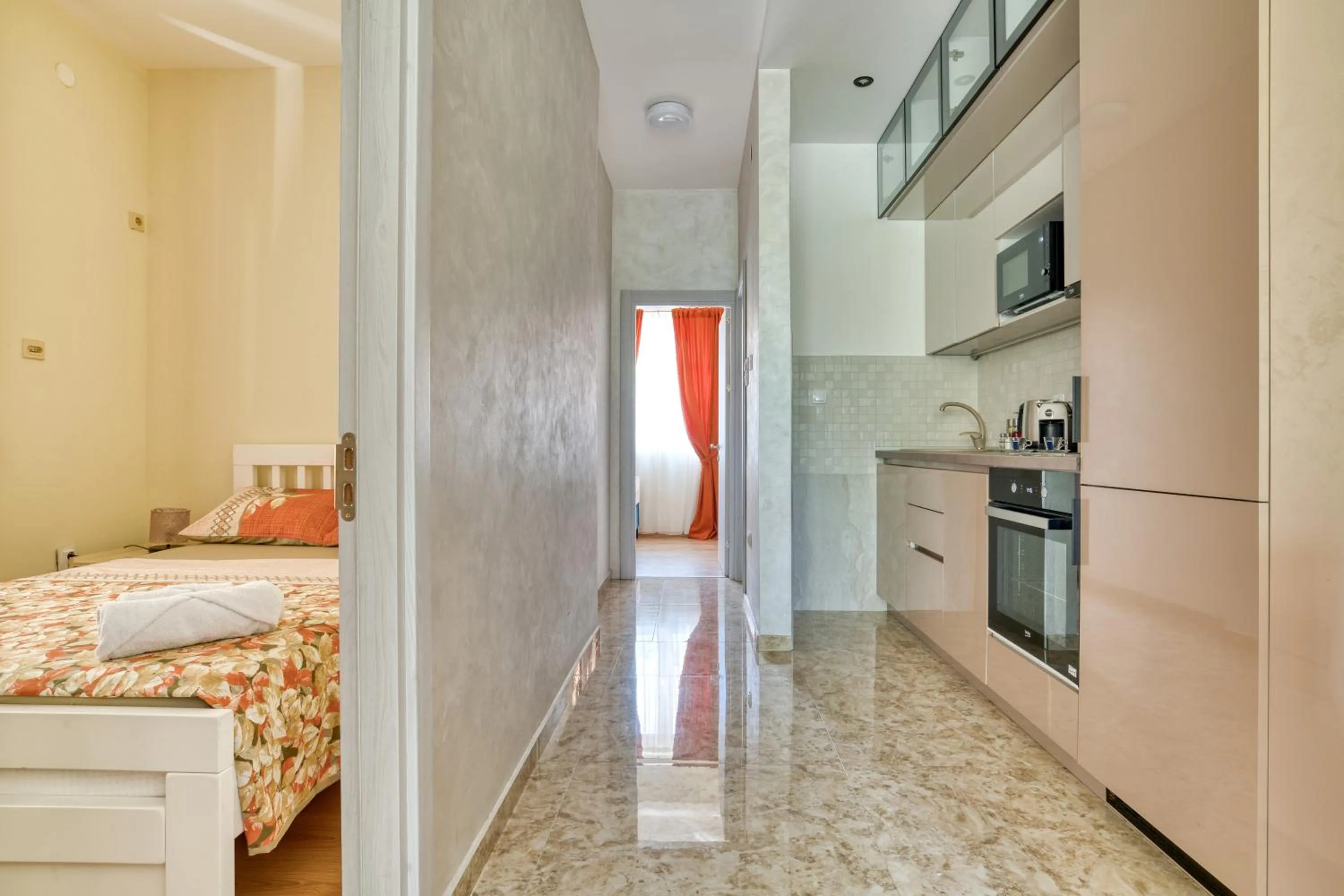 kitchen, Bed in Apartments Elena