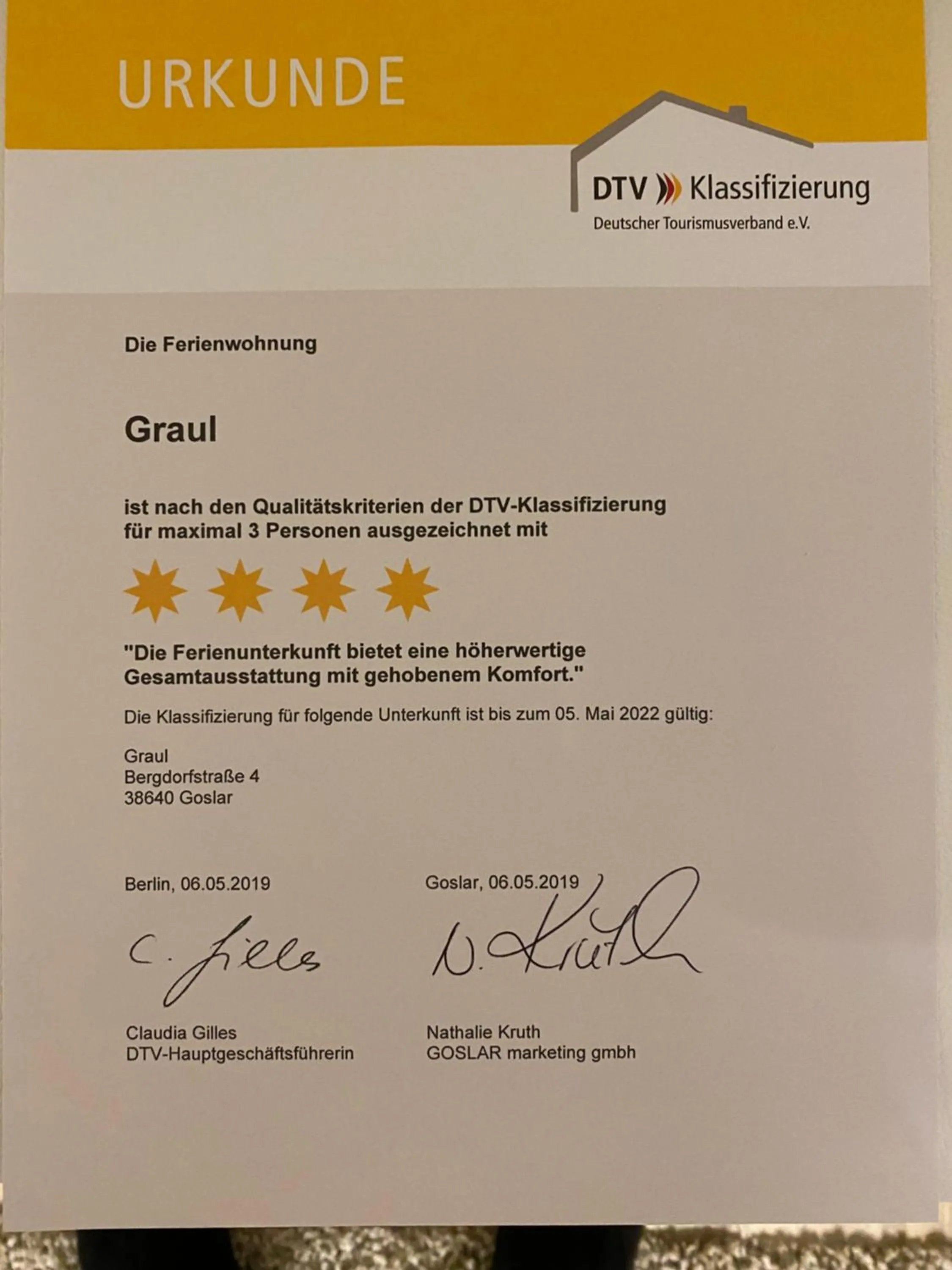 Certificate/Award in Gästehaus Graul
