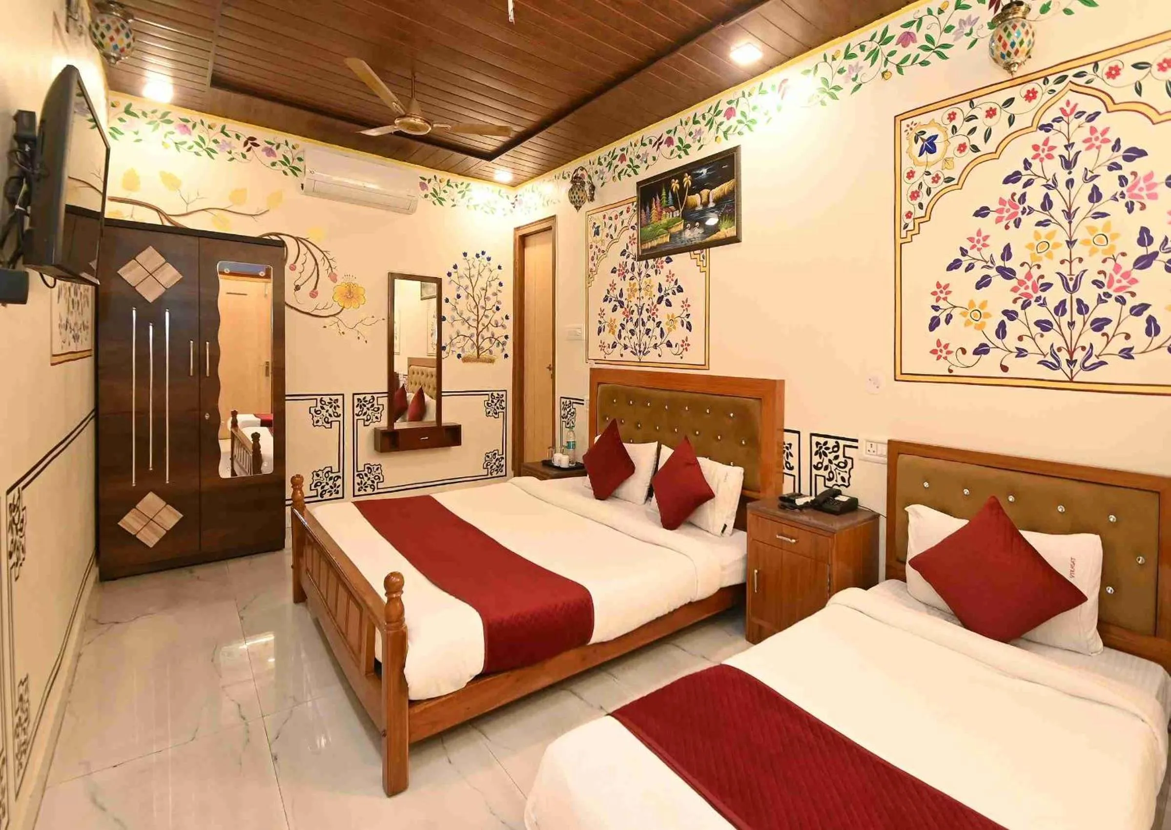 Bed in Virasat Mahal Heritage Hotel-Jaipur City Center