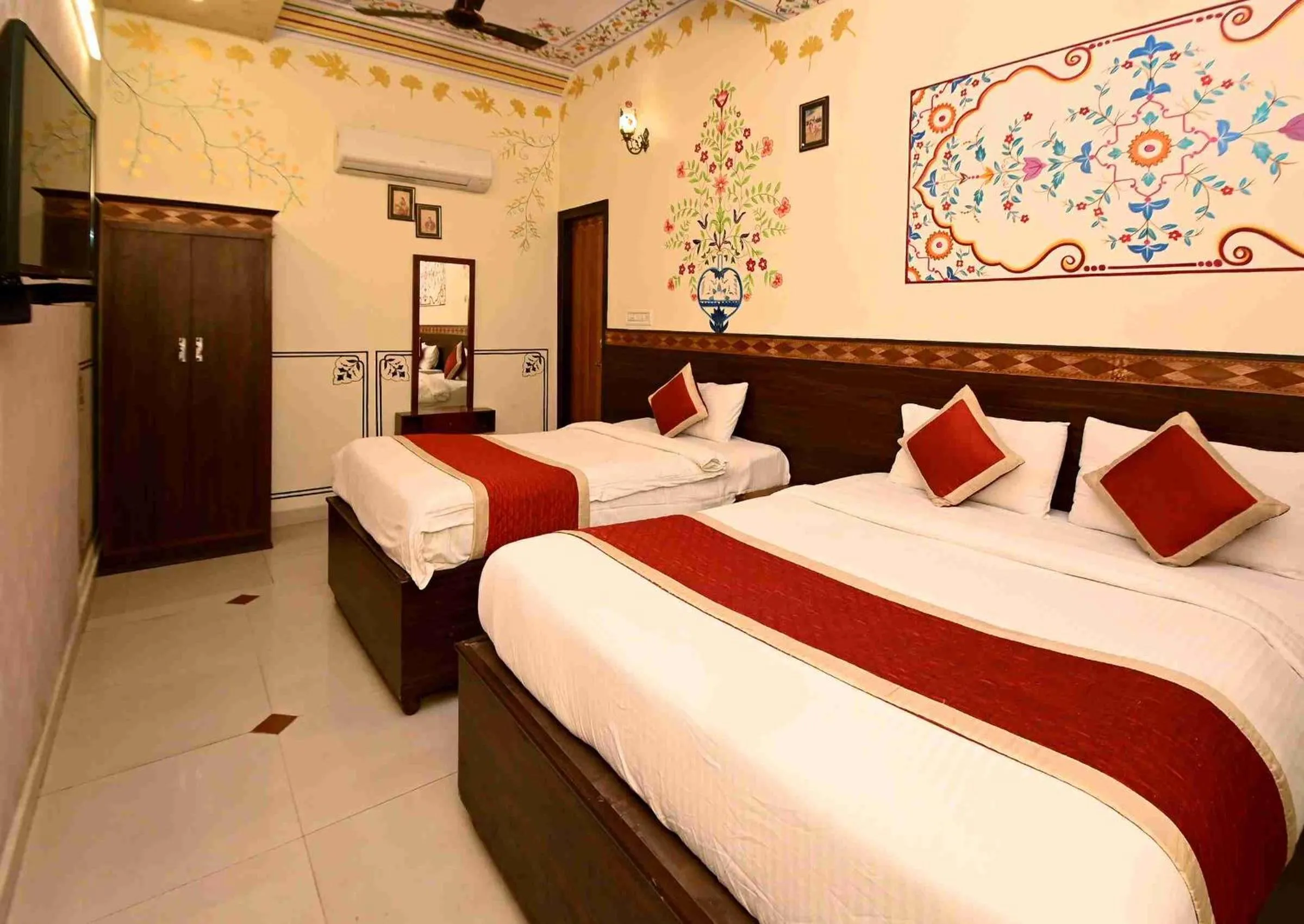 Bed in Virasat Mahal Heritage Hotel-Jaipur City Center