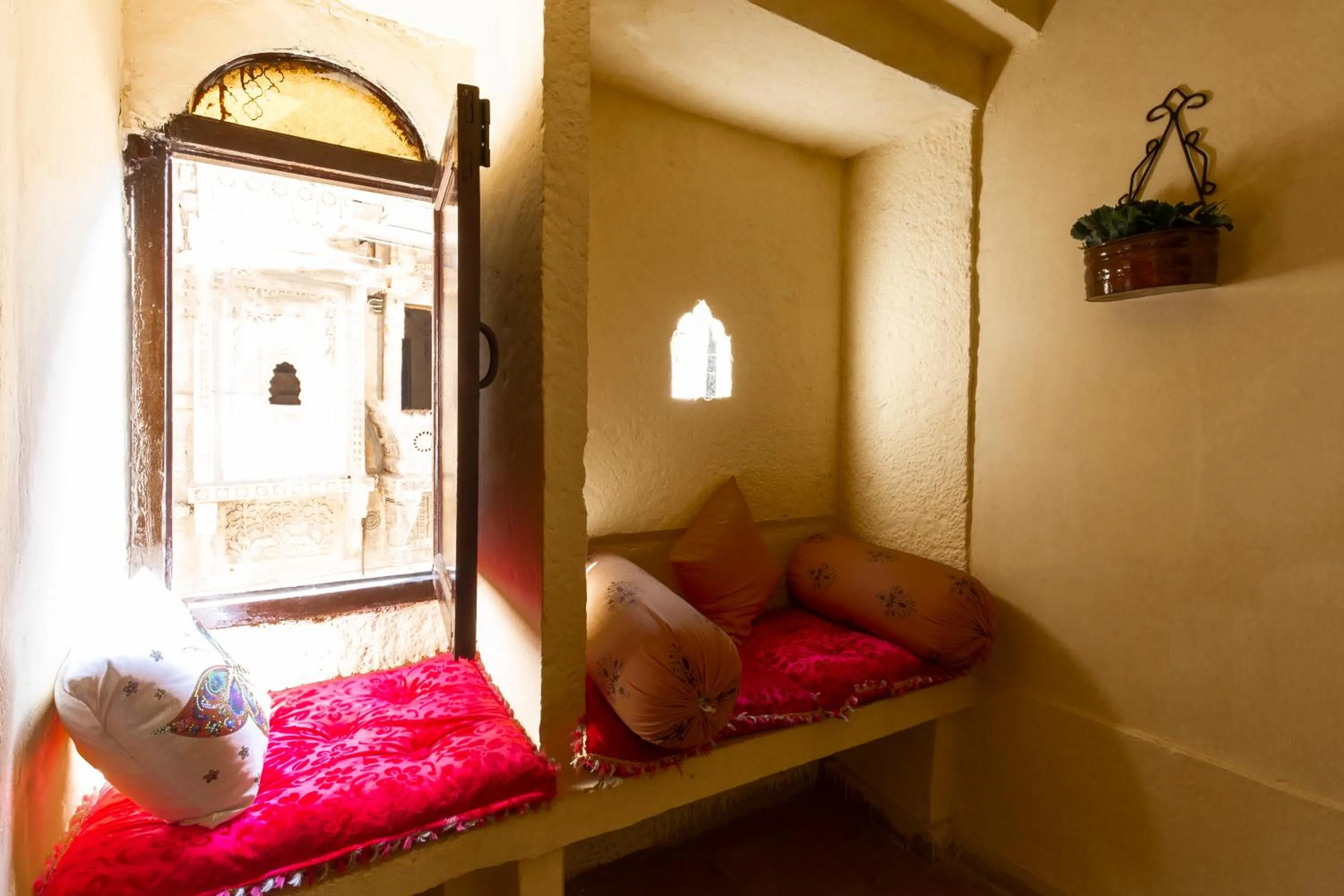 Seating area, Bed in Zostel Jaisalmer