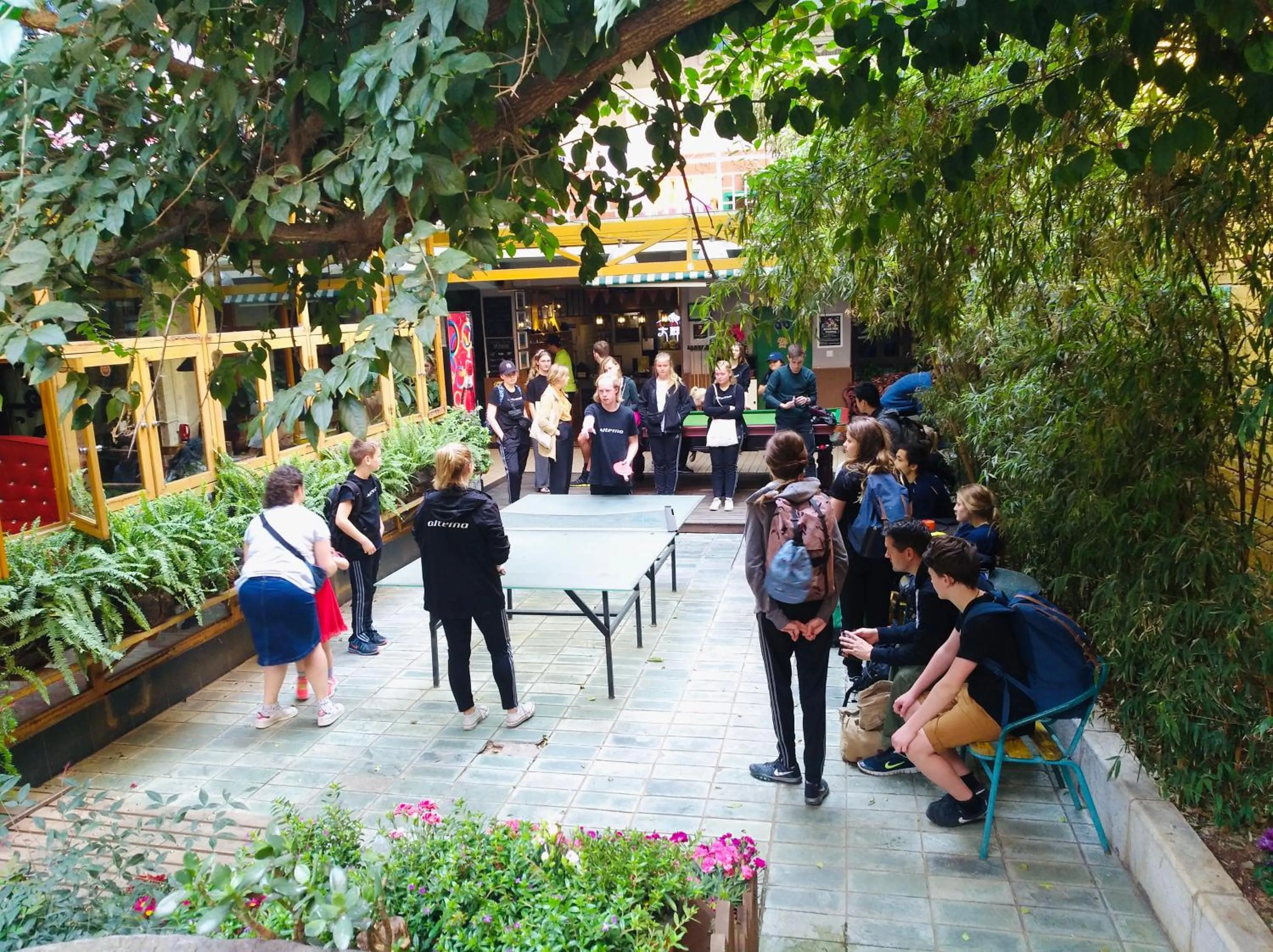 Garden view in The Cloudland International Youth Hostel Close to the city center,15 min walks to the subway, Close to the night market, old street, green lake, English-speaking service, free Activity convenient payment and visa cards are accepted