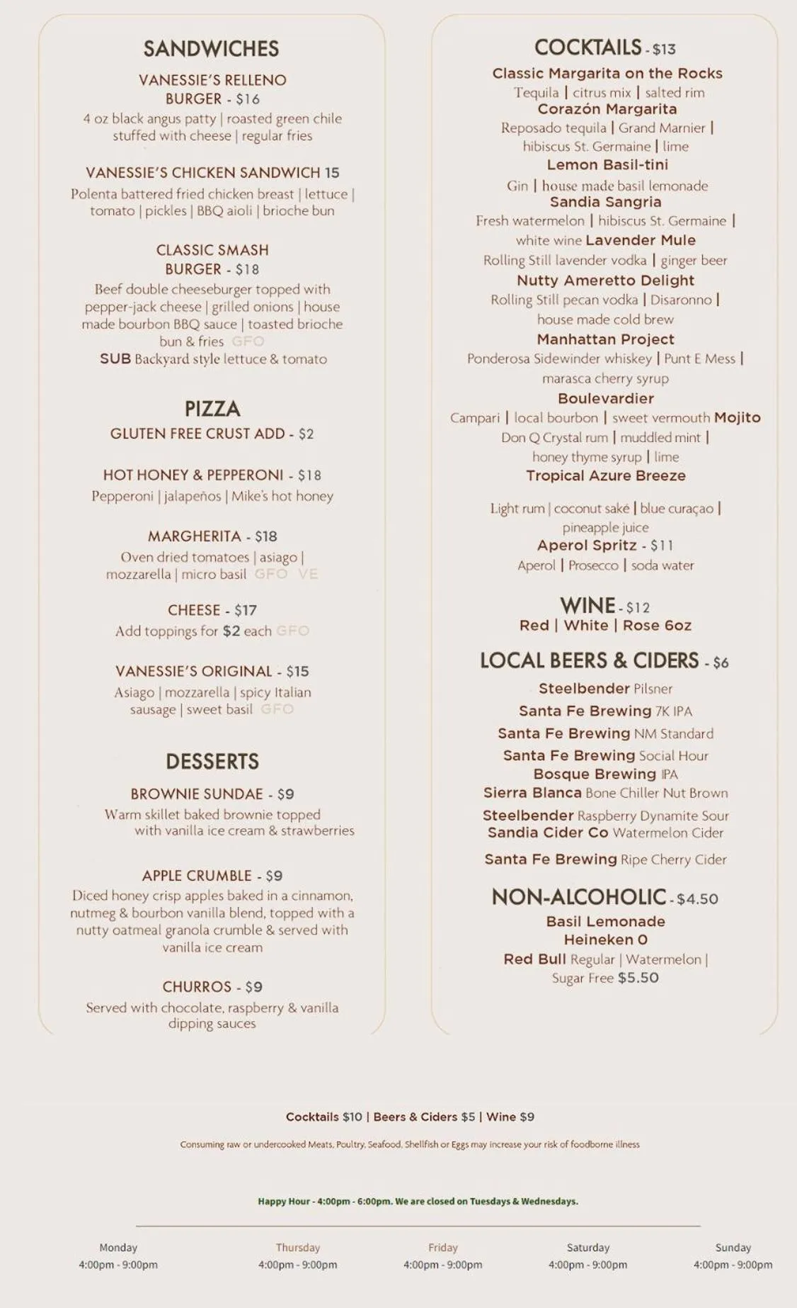 Food and drinks in Inn at Vanessie