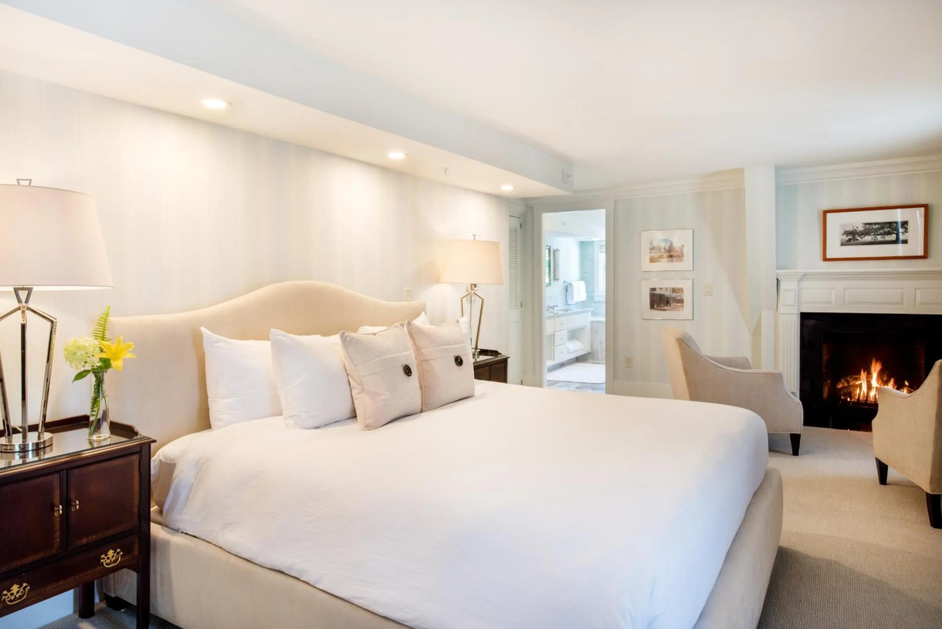 Bed in The White Barn Inn & Spa, Auberge Collection