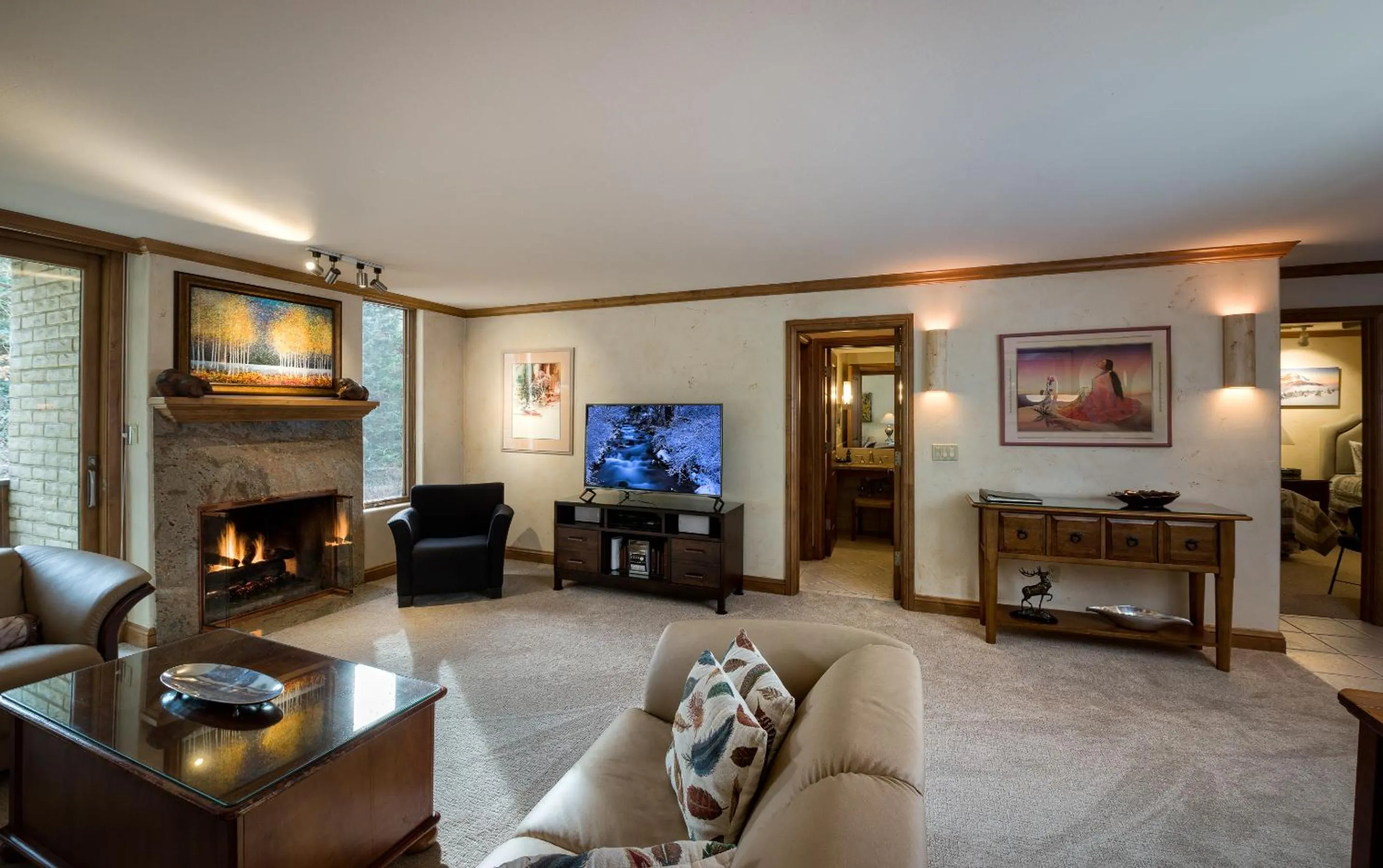 Living room in Vail's Mountain Haus at the Covered Bridge