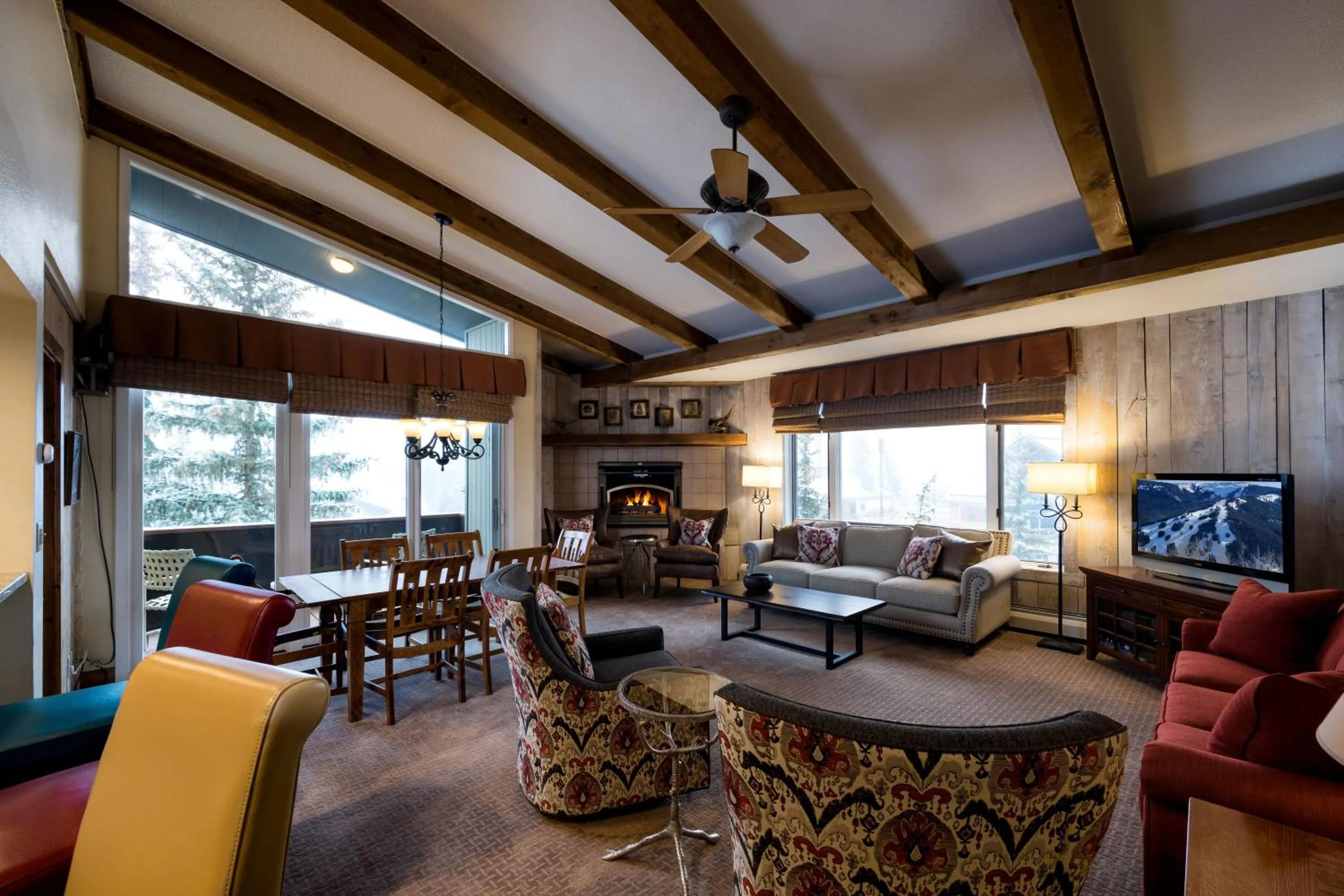 Living room in Vail's Mountain Haus at the Covered Bridge
