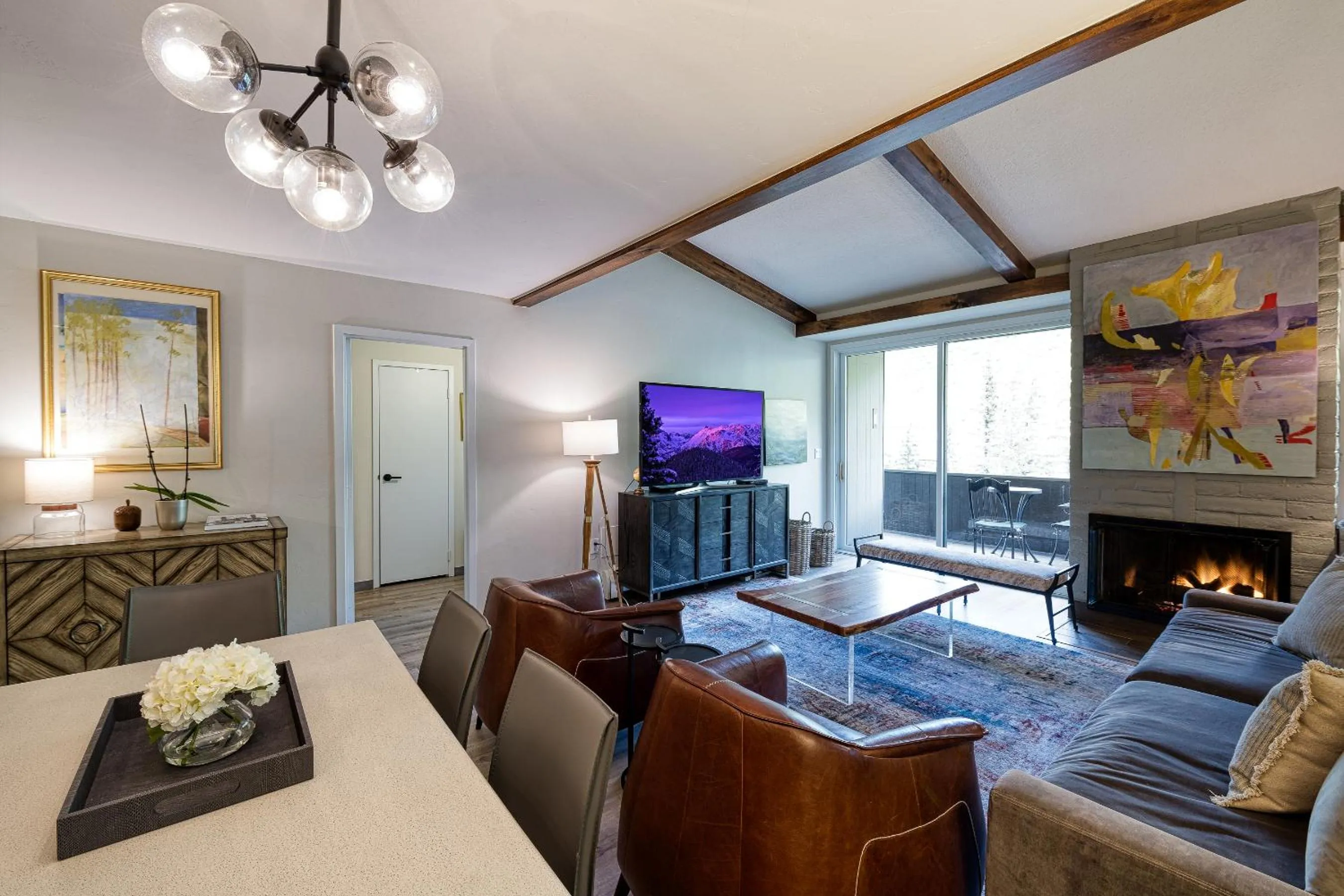 Living room in Vail's Mountain Haus at the Covered Bridge