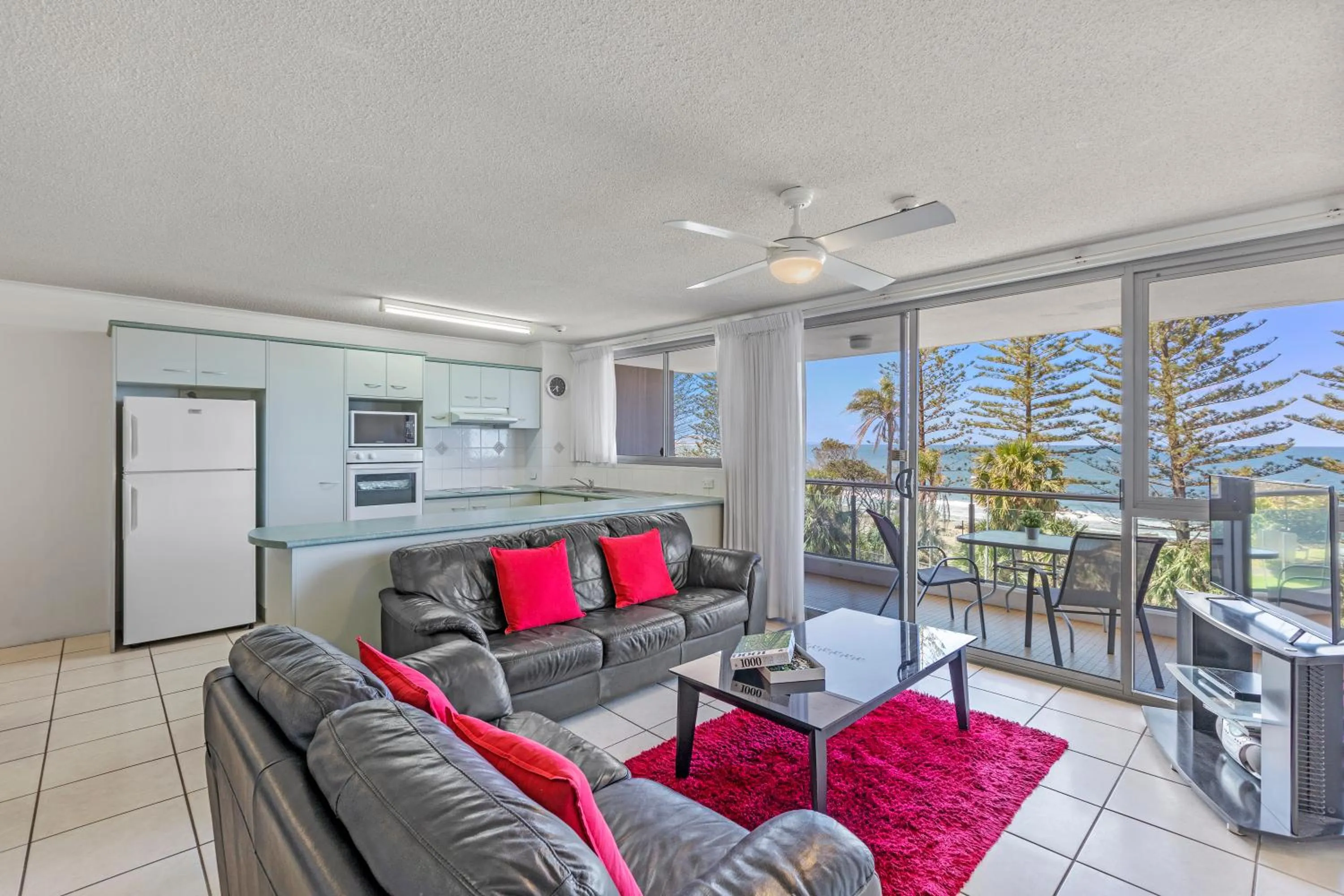Living room in Northwind Beachfront Apartments