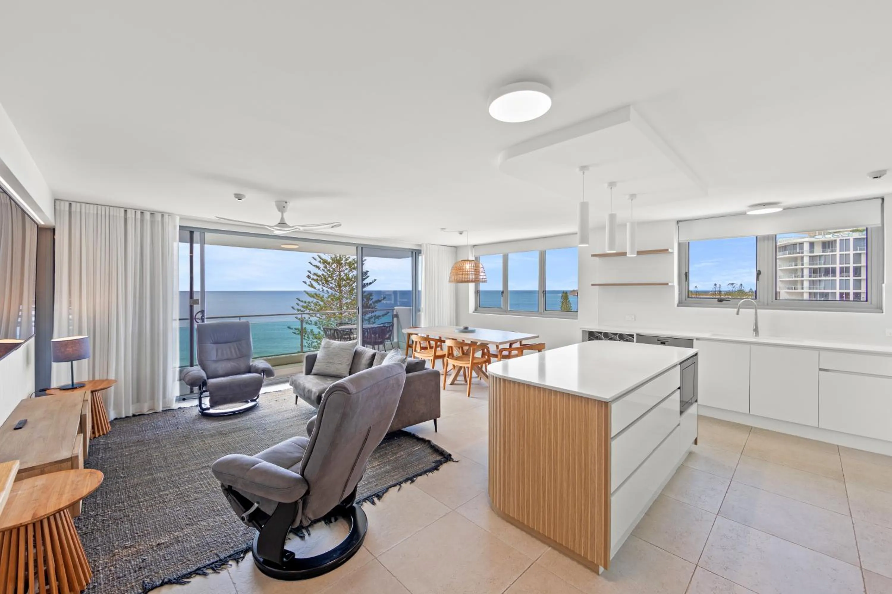 Living room in Northwind Beachfront Apartments