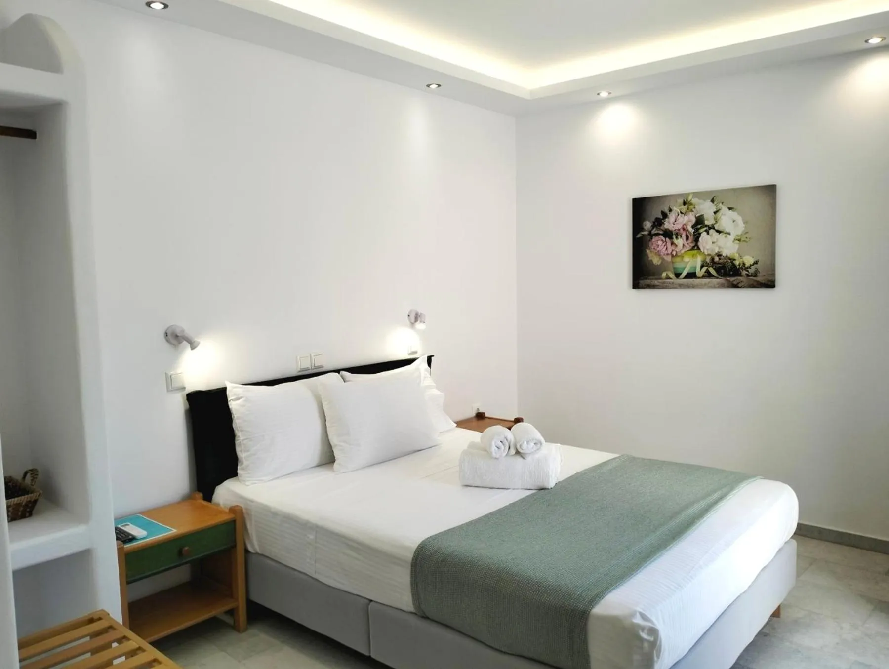 Bed in Nostos Studios at Saint George beach Agios Georgios Chora Naxos town