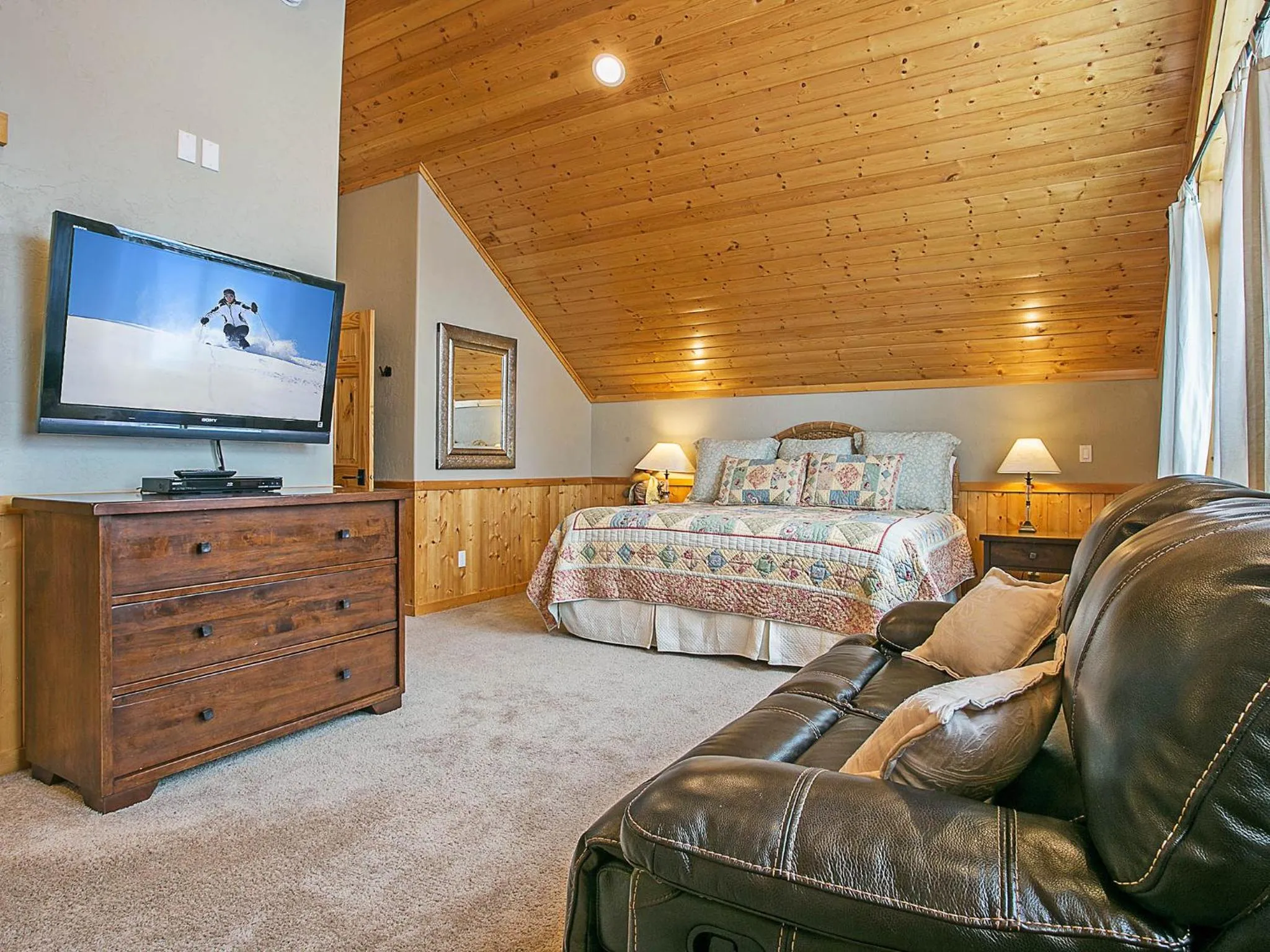 Bed in Spacious Sandpoint Chalet with Hot Tub Views