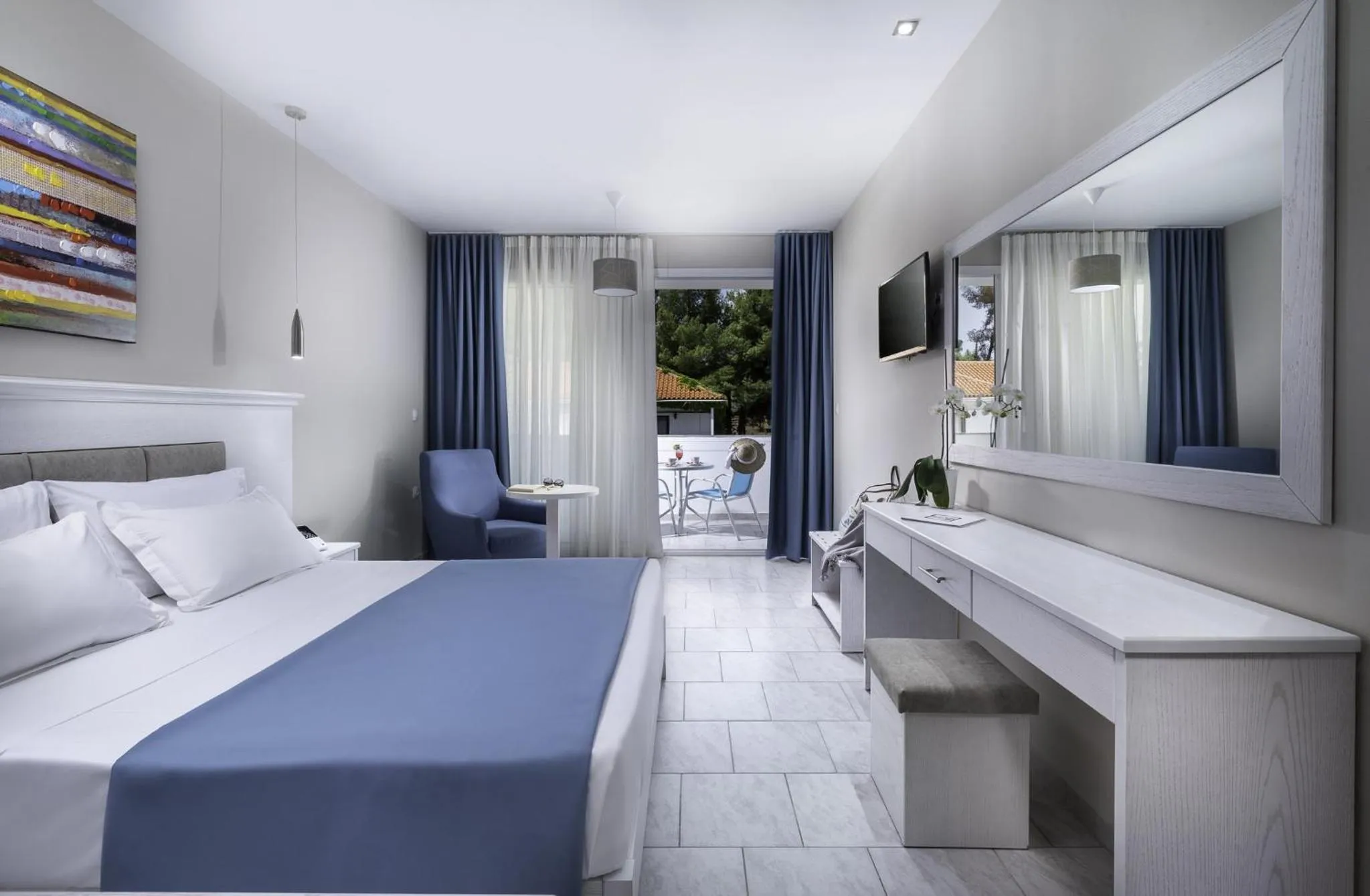 Bedroom, Bed in Porfi Beach Hotel