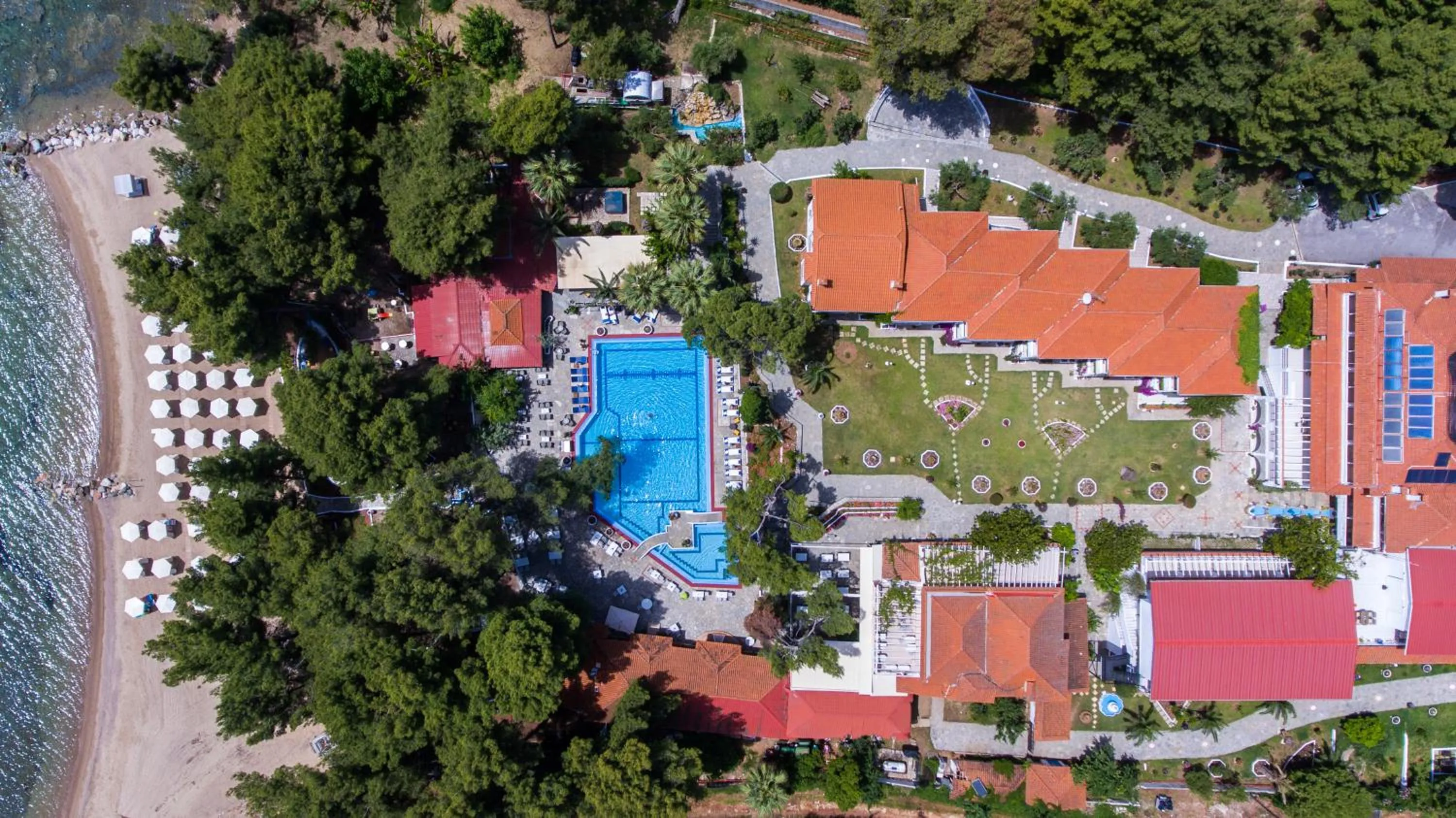 Pool view in Porfi Beach Hotel
