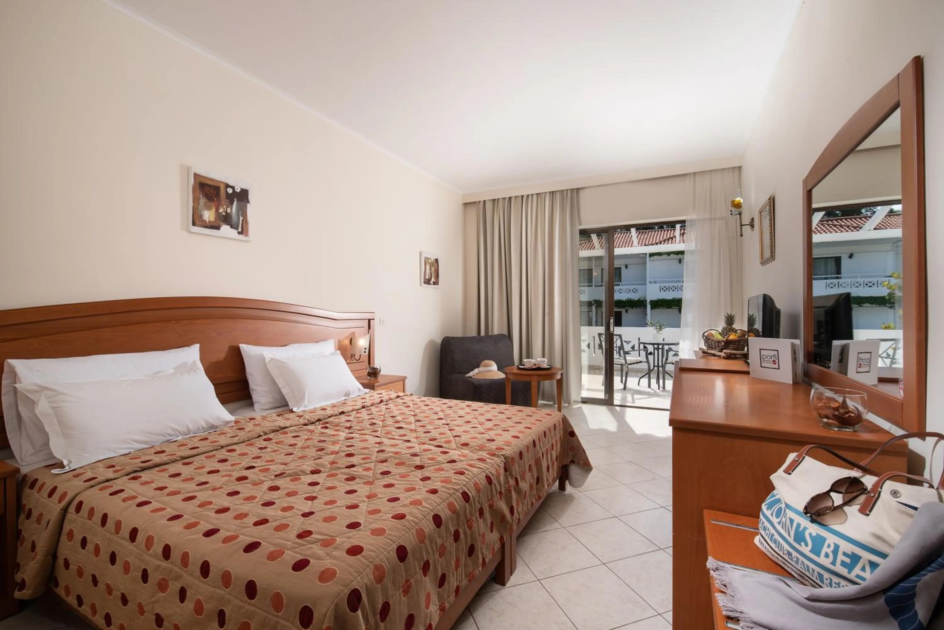 Bedroom, Bed in Porfi Beach Hotel