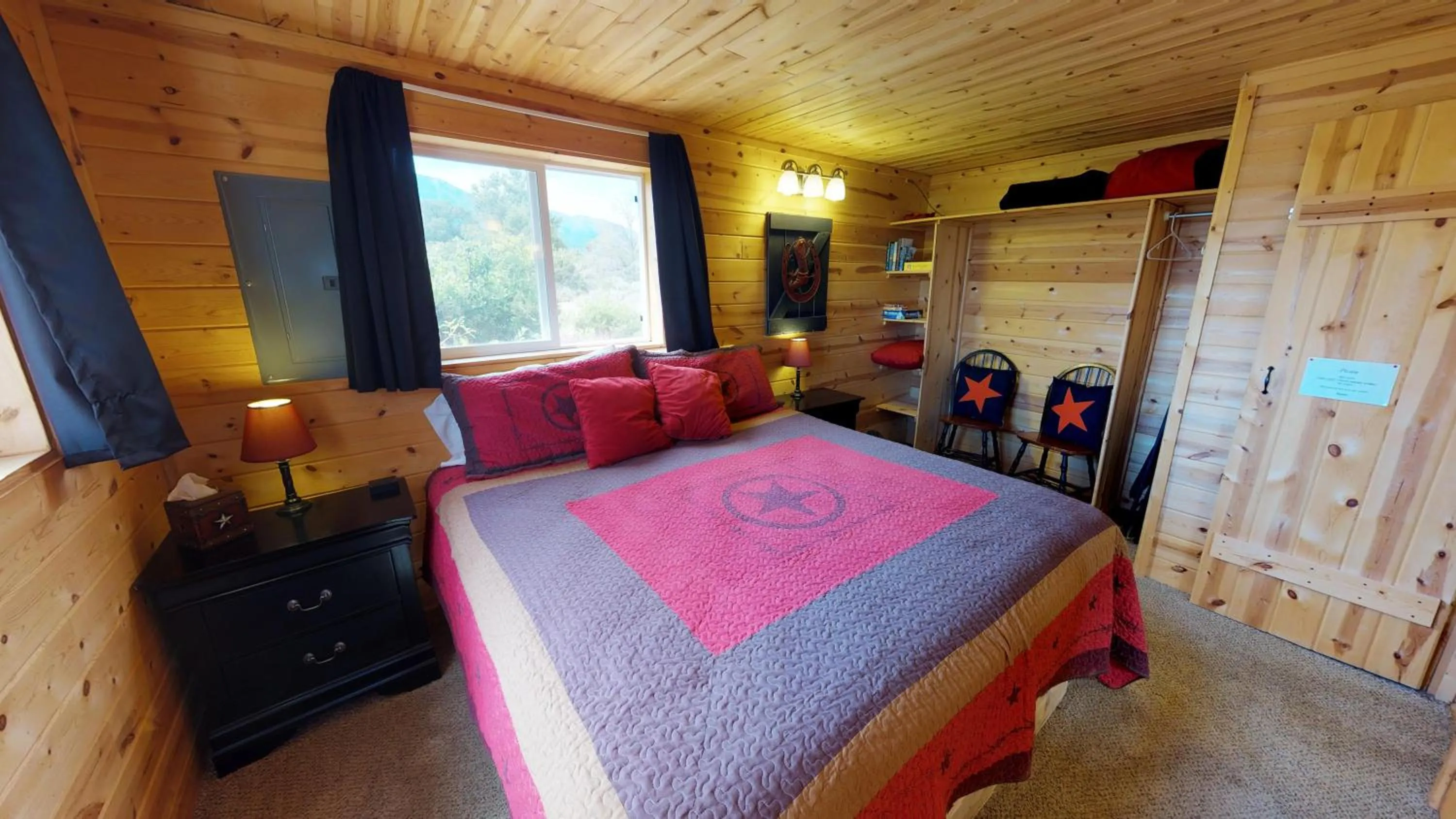 Bedroom, Bed in White Pine Cabin by Canyonlands Lodging